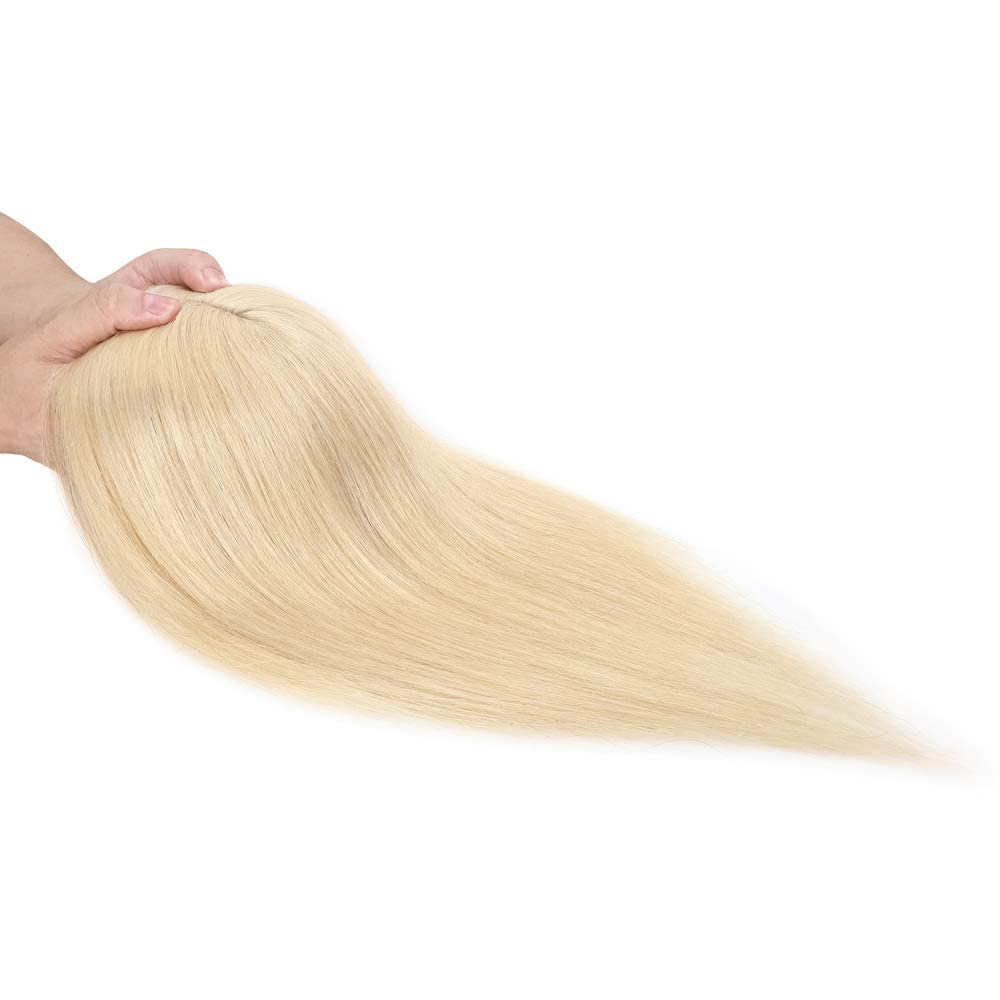 Hairro 100% Human Hair Topper with Silk Base – 18 Inch Bleach Blonde Clip-in Hairpiece for Women (4