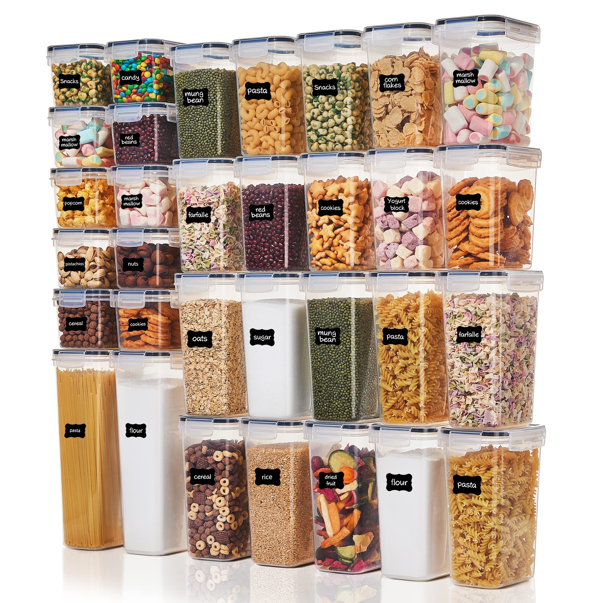 Vtopmart 32-Piece Airtight Food Storage Container Set - BPA-Free Plastic Kitchen & Pantry Organizers with Lids for Cereal, Flour, Sugar & Dry Foods - Includes 32 Labels - Perfect for Meal Prep, Baking & Kitchen Organization