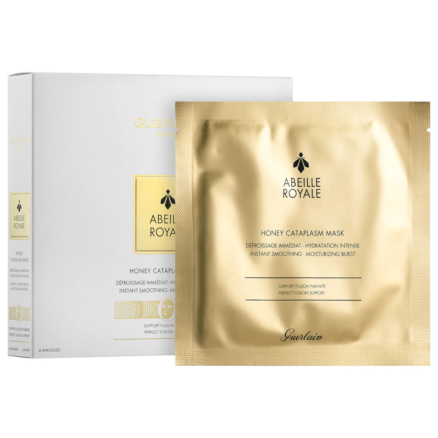 GUERLAIN Abeille Royale Honey Cataplasm Face Mask - 4 Pack New in Box - Luxurious Skincare Treatment for Hydration & Anti-Aging - Perfect for Spa Nights & Self-Care Routines