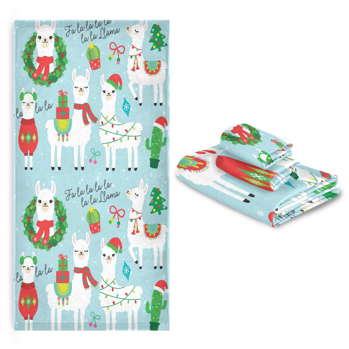 Christmas Llama Alpaca Towel Set - 3-Piece Soft & Absorbent Bath Towels for Winter, Snow, Spa - Home, Hotel, Gym & Swim Decor - Perfect for Holiday Gifts & Cozy Bathroom Essentials