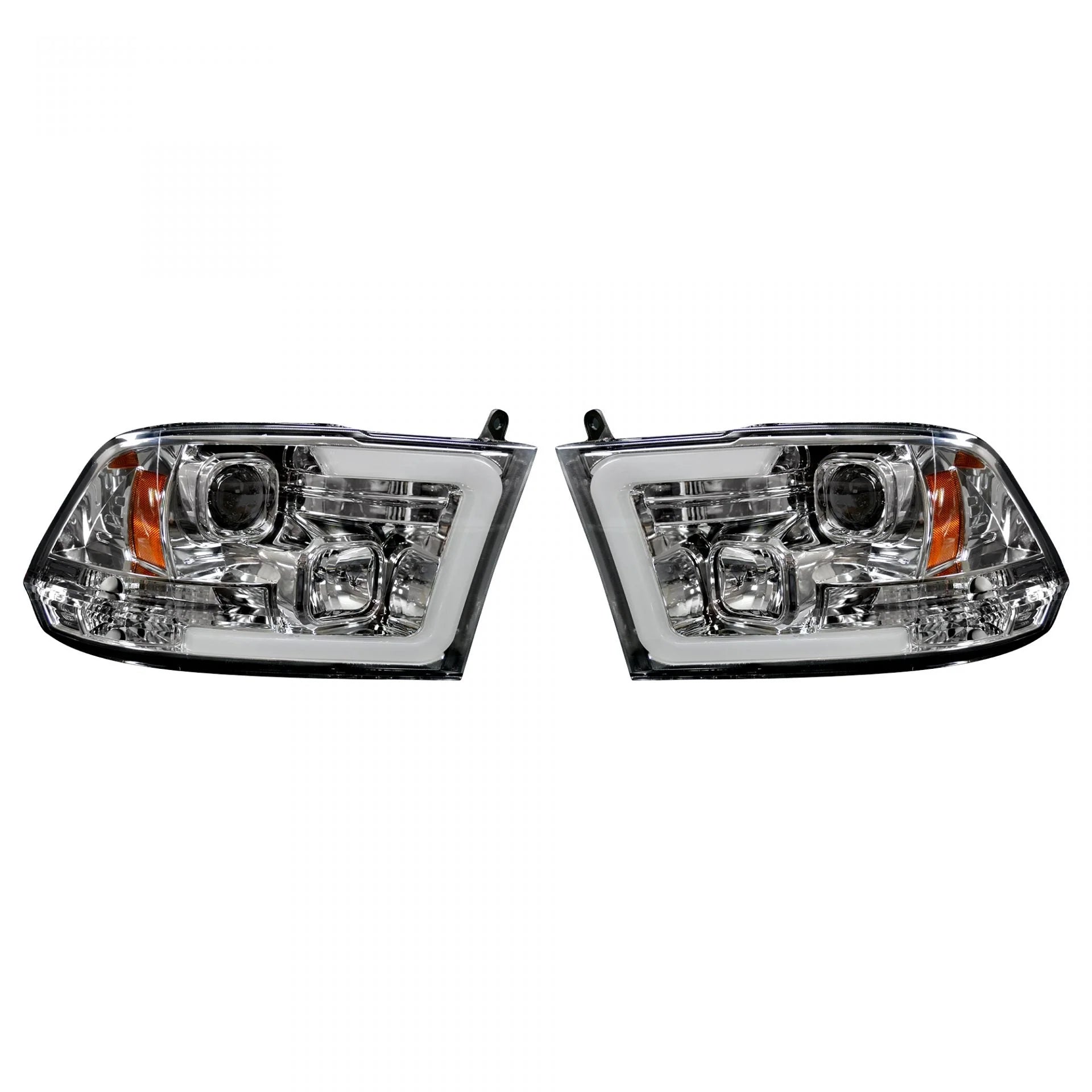 Dodge RAM 2500 3500 2010-2018 Projector Headlights with OLED Halos & DRL - Clear/Chrome Lens - Upgrade Your Truck Lighting for Night Driving & Off-Road Adventures