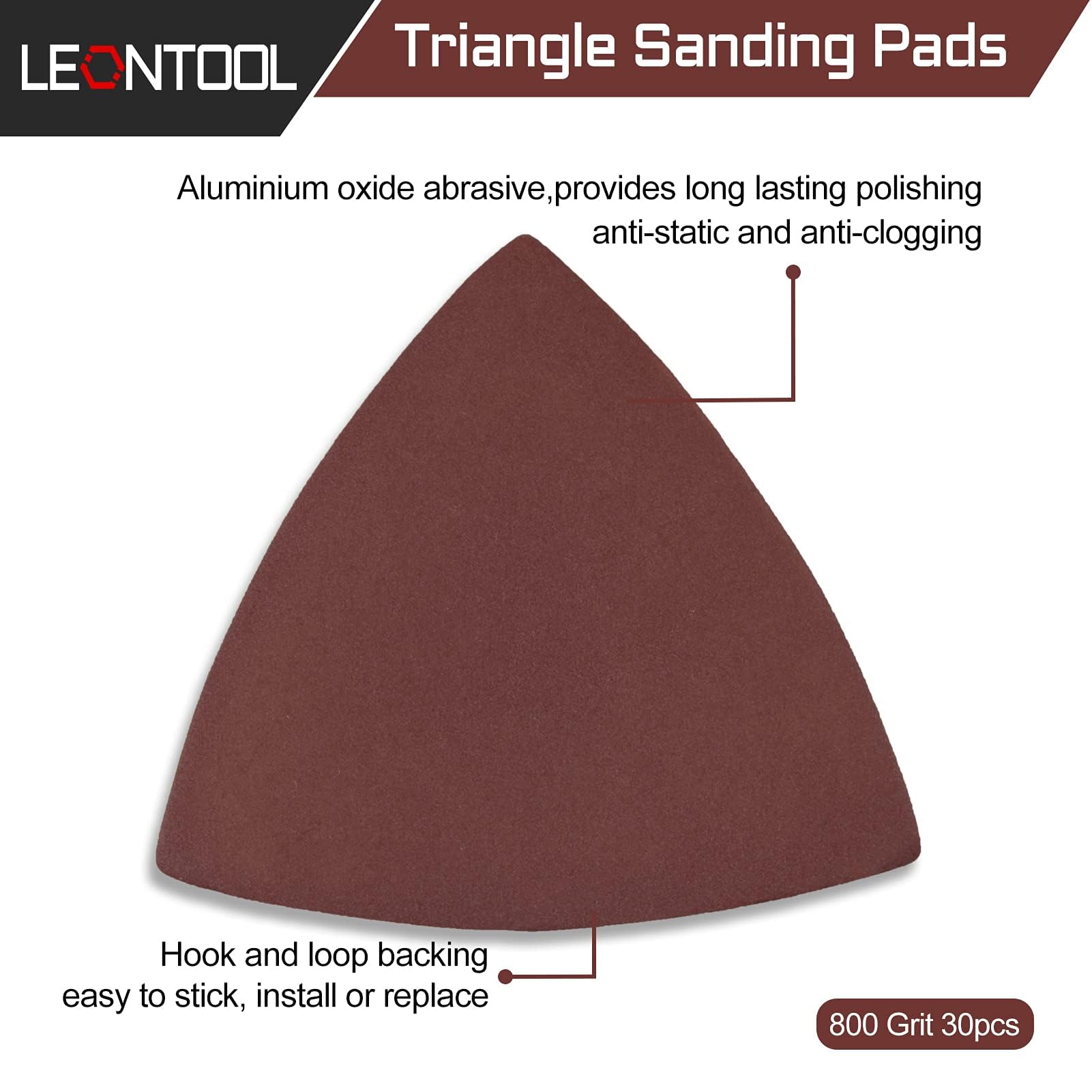 30 Pcs 3-1/8 Inch (80mm) 800 Grit Triangular Hook & Loop Sanding Pads for Oscillating Multi-Tool - No Hole Triangle Sandpaper for Wood, Metal Polishing & Detail Sanding - Perfect for DIY Projects, Furniture Refinishing & Automotive Repair
