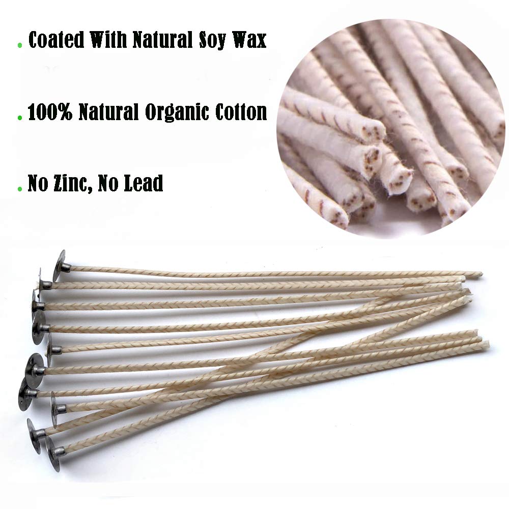 SMALUCK 100 Pcs Organic Soy Pre-Waxed Cotton Candle Wicks - 20cm & 10cm (8