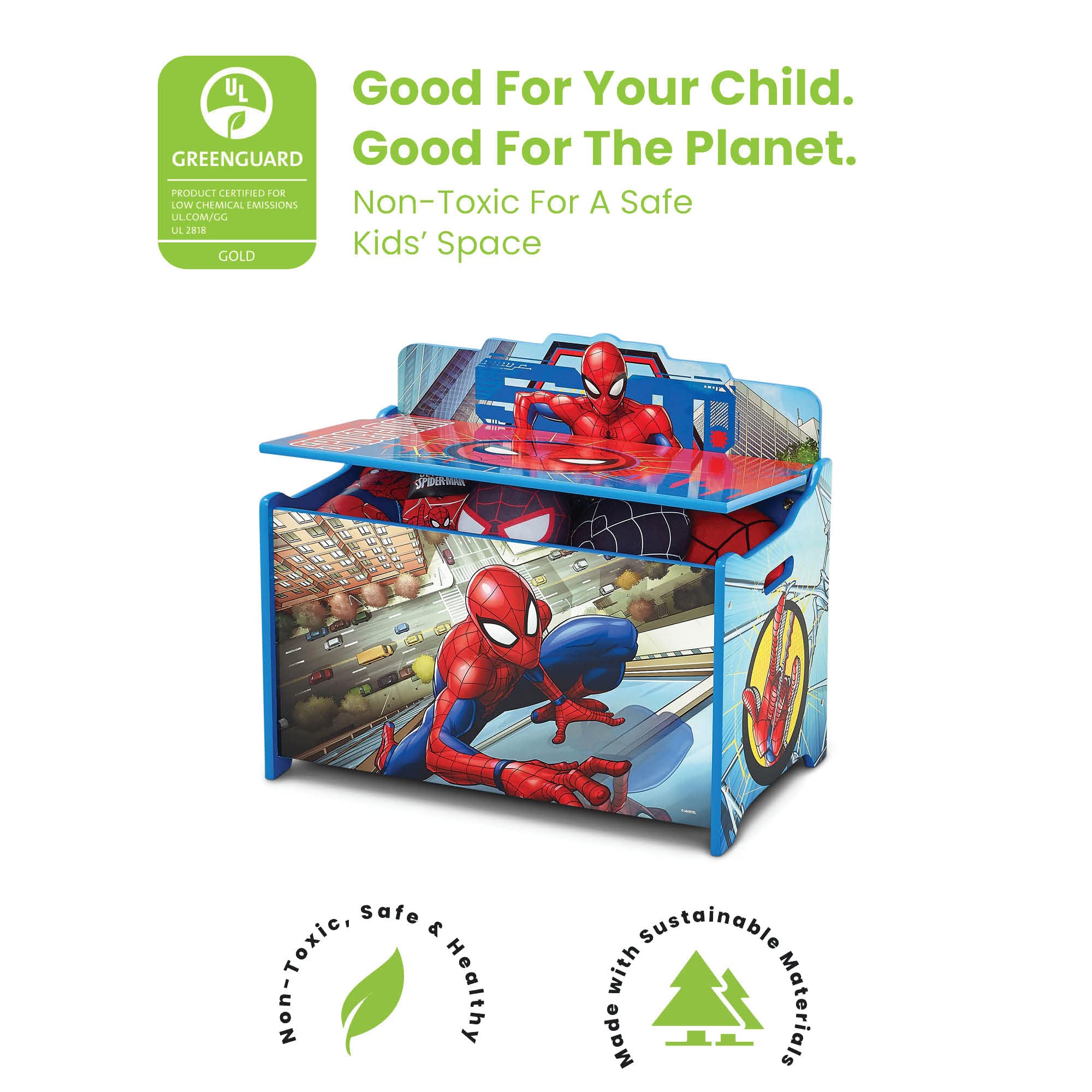 Delta Children Deluxe Toy Box with Spider-Man Design - Kids Storage Organizer for Toys, Books & Clothes | Perfect for Bedroom, Playroom & Nursery Organization