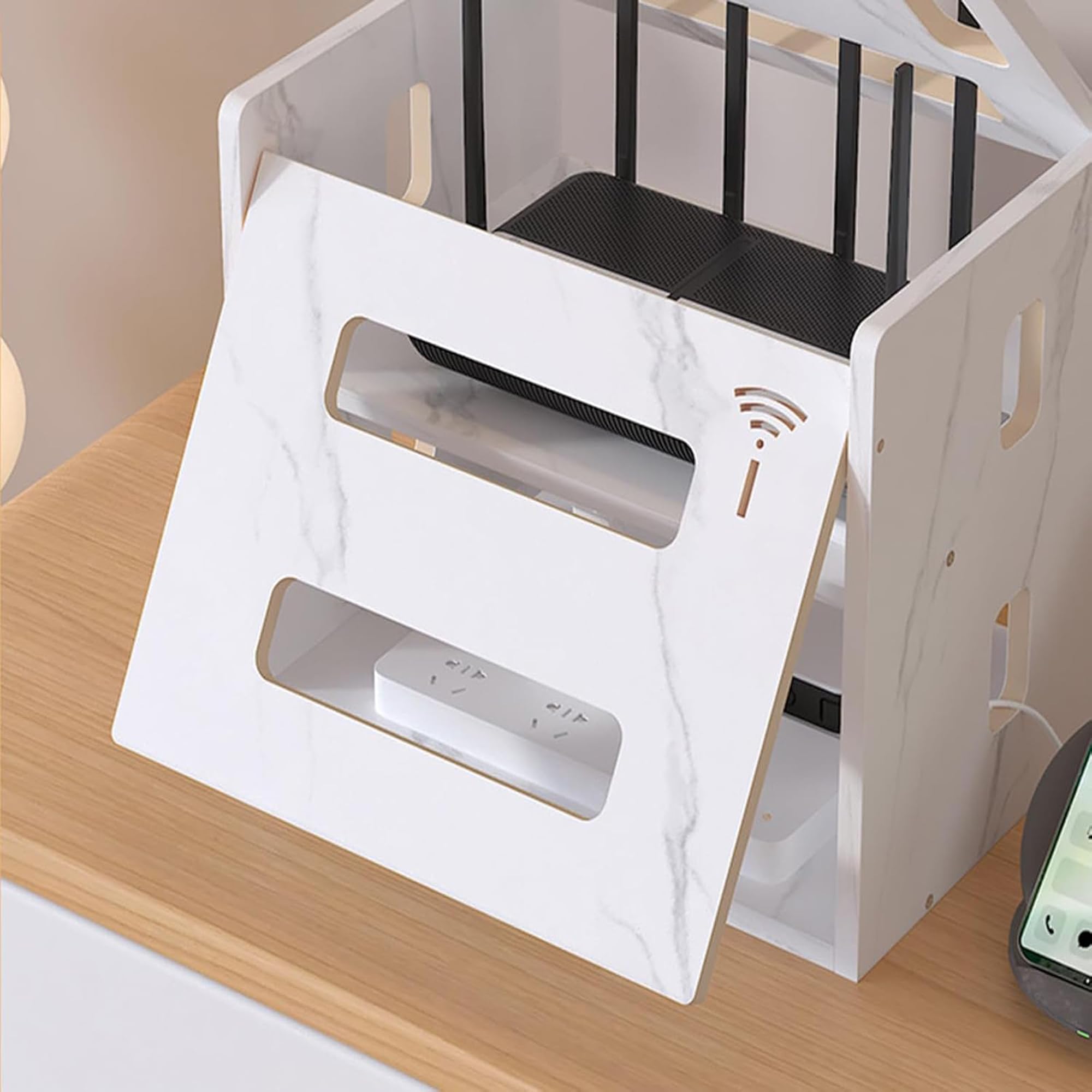 Catekro WiFi Router Storage Box - Stylish Cabinet to Hide Router and Modem, Decorative Cover for Home & Office (White) | Perfect for Living Room, Bedroom, or Workspace Organization