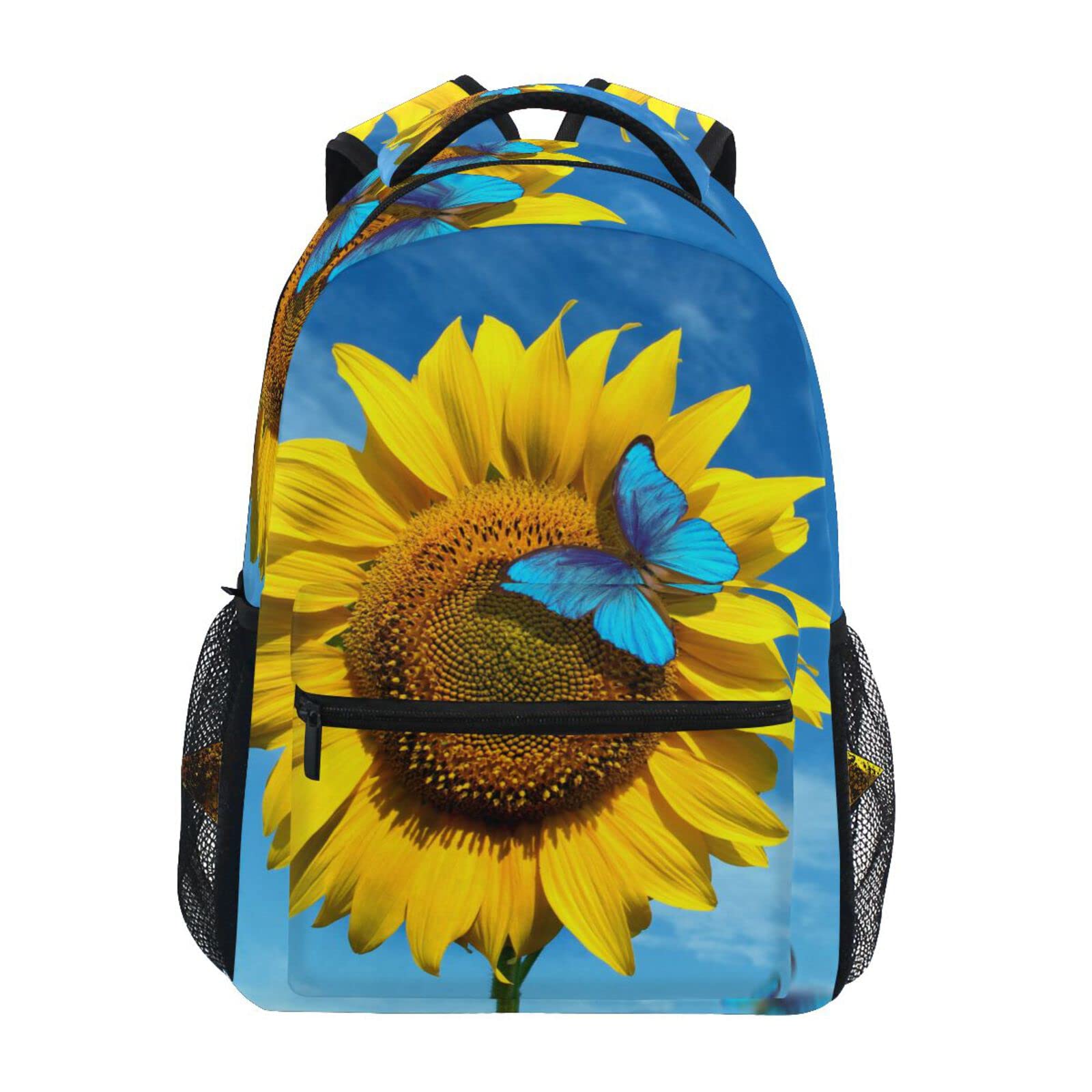 JIPONI Sunflower Blue Sky Butterfly Backpack for Women & Men - Stylish School Bag, Laptop Backpack for Students, Travel Daypack & Purse - Perfect for College, Work & Outdoor Adventures