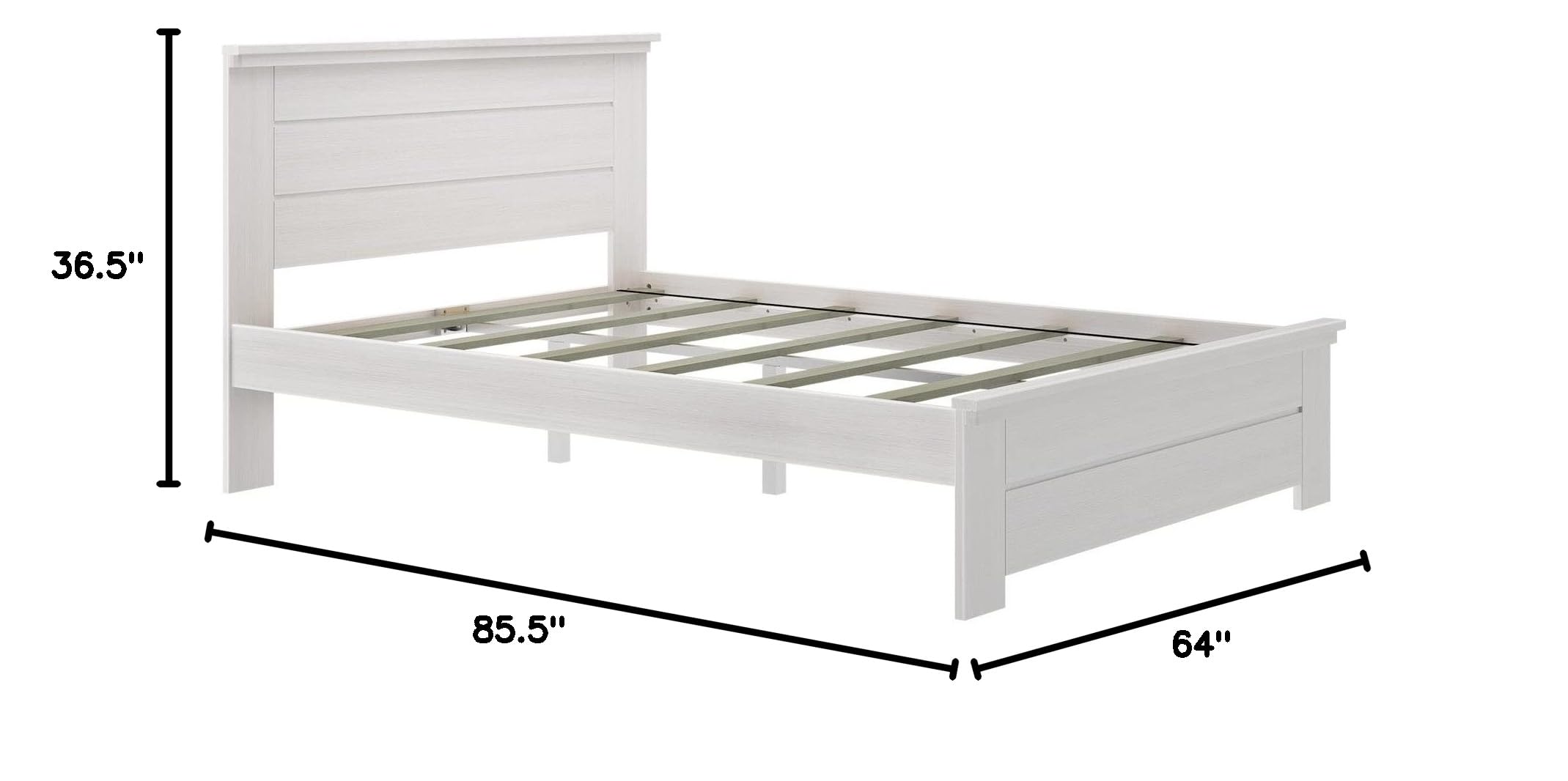 Rustic White Wash Solid Wood Queen Bed Frame with Headboard - Platform Bed for Farmhouse & Modern Bedroom Decor | Sturdy & Stylish Sleeping Solution