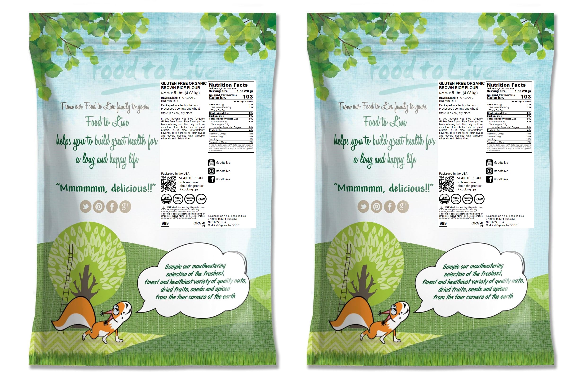 Food to Live Organic Brown Rice Flour, 18 lbs – Gluten Free, Non-GMO, Whole Grain, Vegan, Bulk – Rich in Fiber for Baking, Cooking & Thickening | Perfect for Bread, Cookies & Sauces | Made in USA