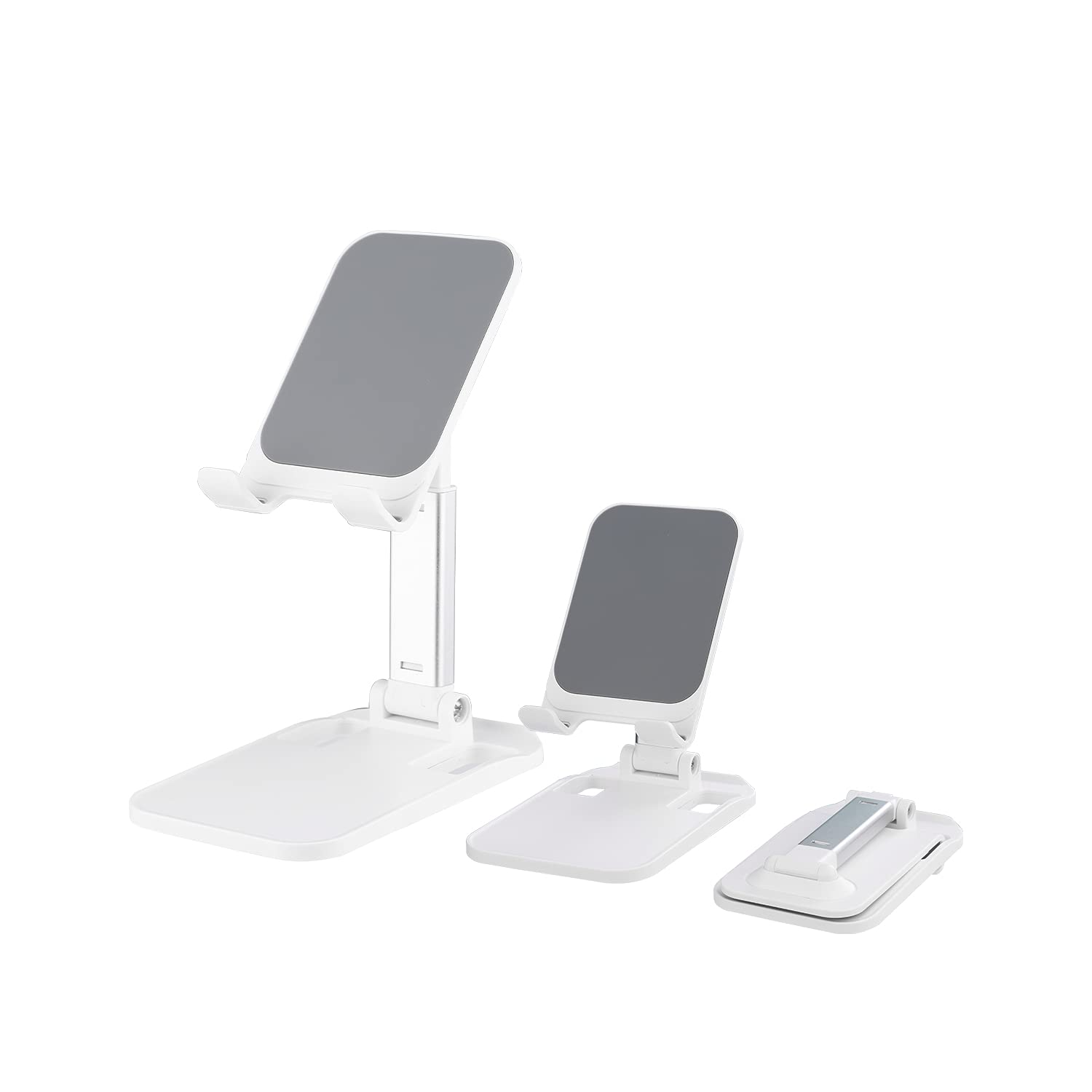 JIAN MU Foldable Adjustable Phone Stand Holder for Desk - Universal Mobile Phone & Tablet Stand (White) - Perfect for Home Office, Watching Videos & Video Calls