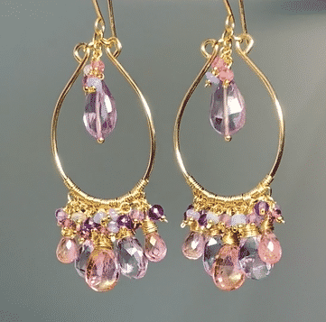 Pink Lavender Violet Gemstone Statement Chandelier Earrings for Women - Elegant Dangling Earrings for Parties, Weddings & Special Occasions