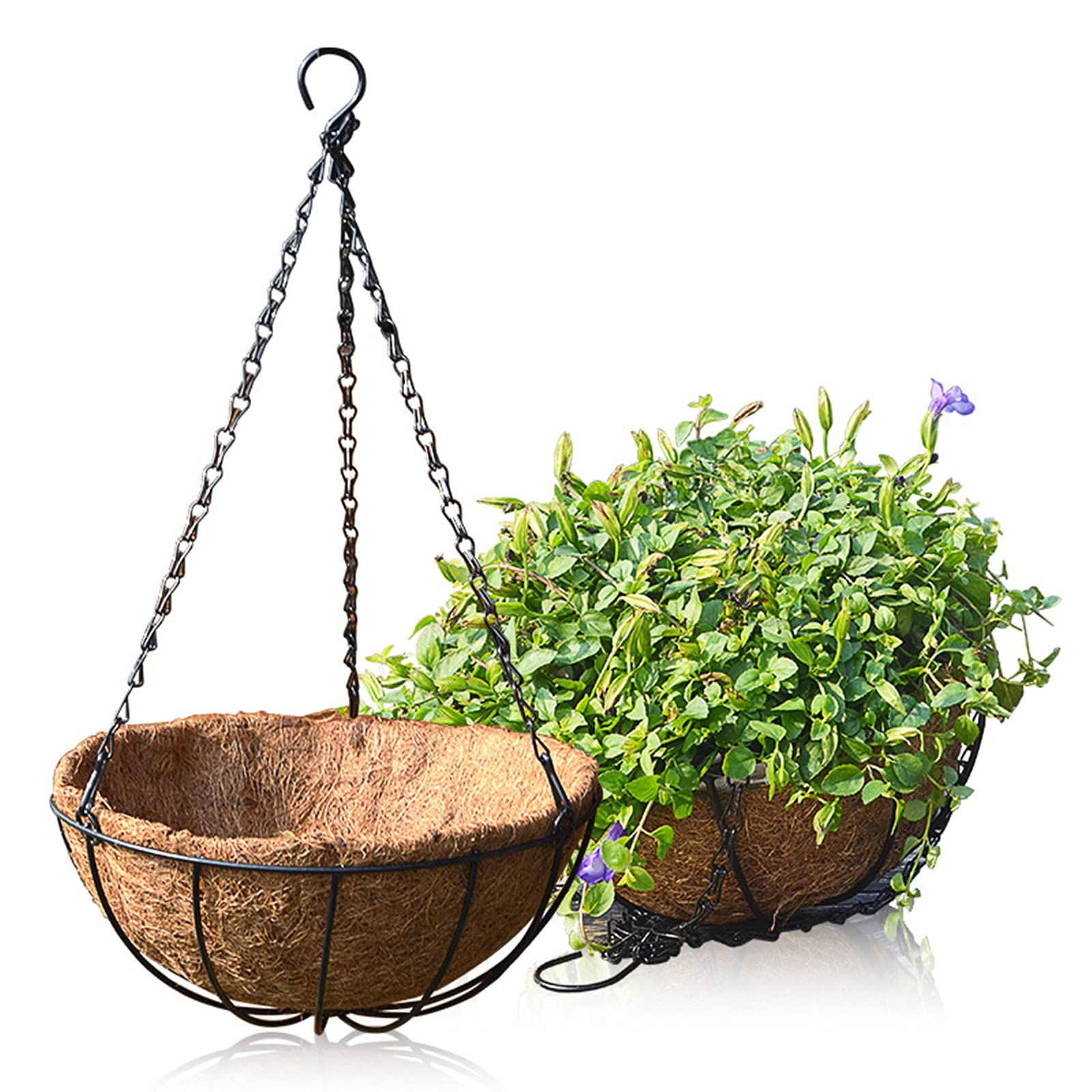 20/26/31CM Hanging Coconut Fiber Planter Basket with Iron Chain Hook - Decorative Flower Pot Liner for Indoor/Outdoor Garden, Patio, Balcony Decor