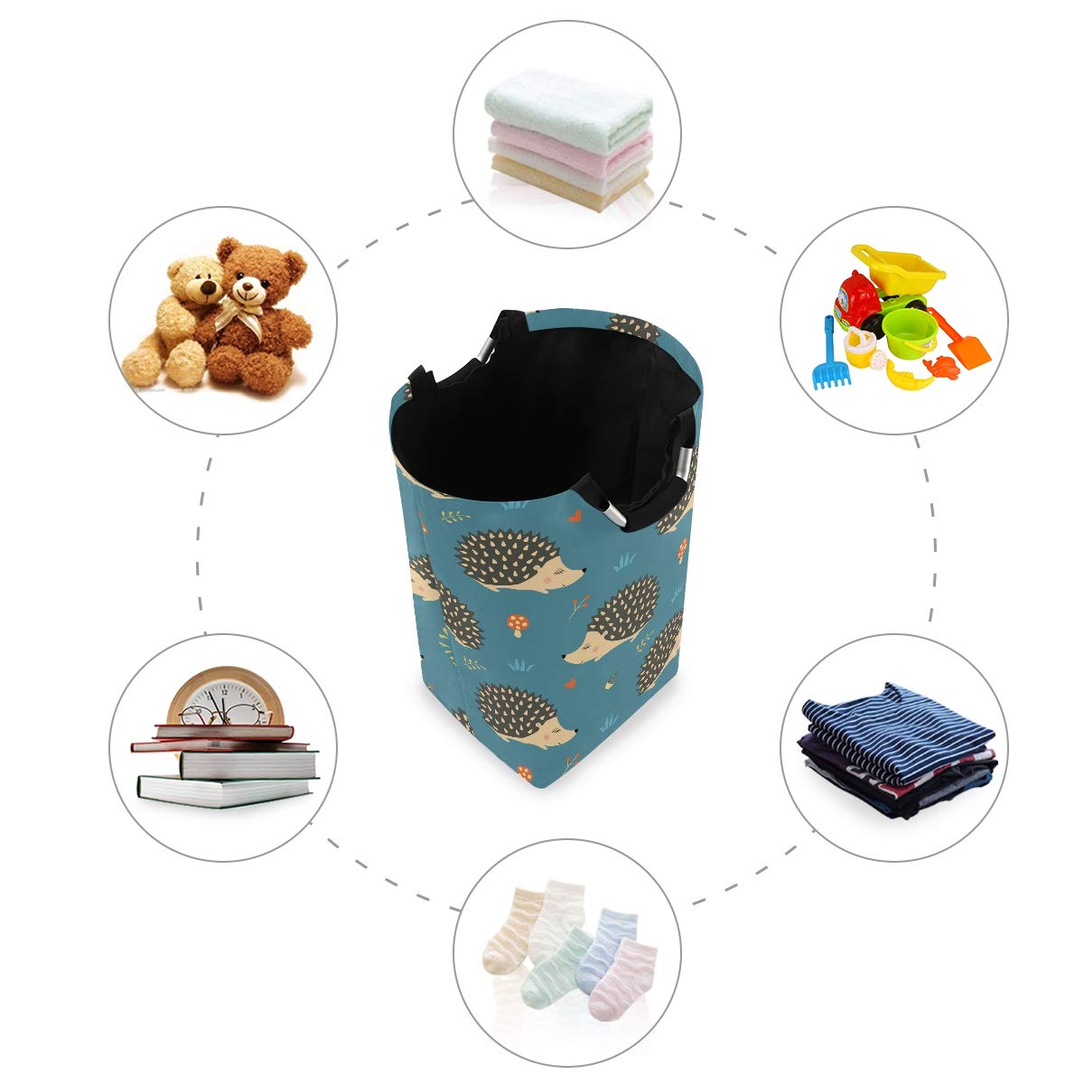 Cute Hand-Drawn Hedgehogs Collapsible Laundry Hamper - Foldable Storage Basket for Kids Room, Dorm & Nursery - Perfect for Dirty Clothes, Toys & Organizing