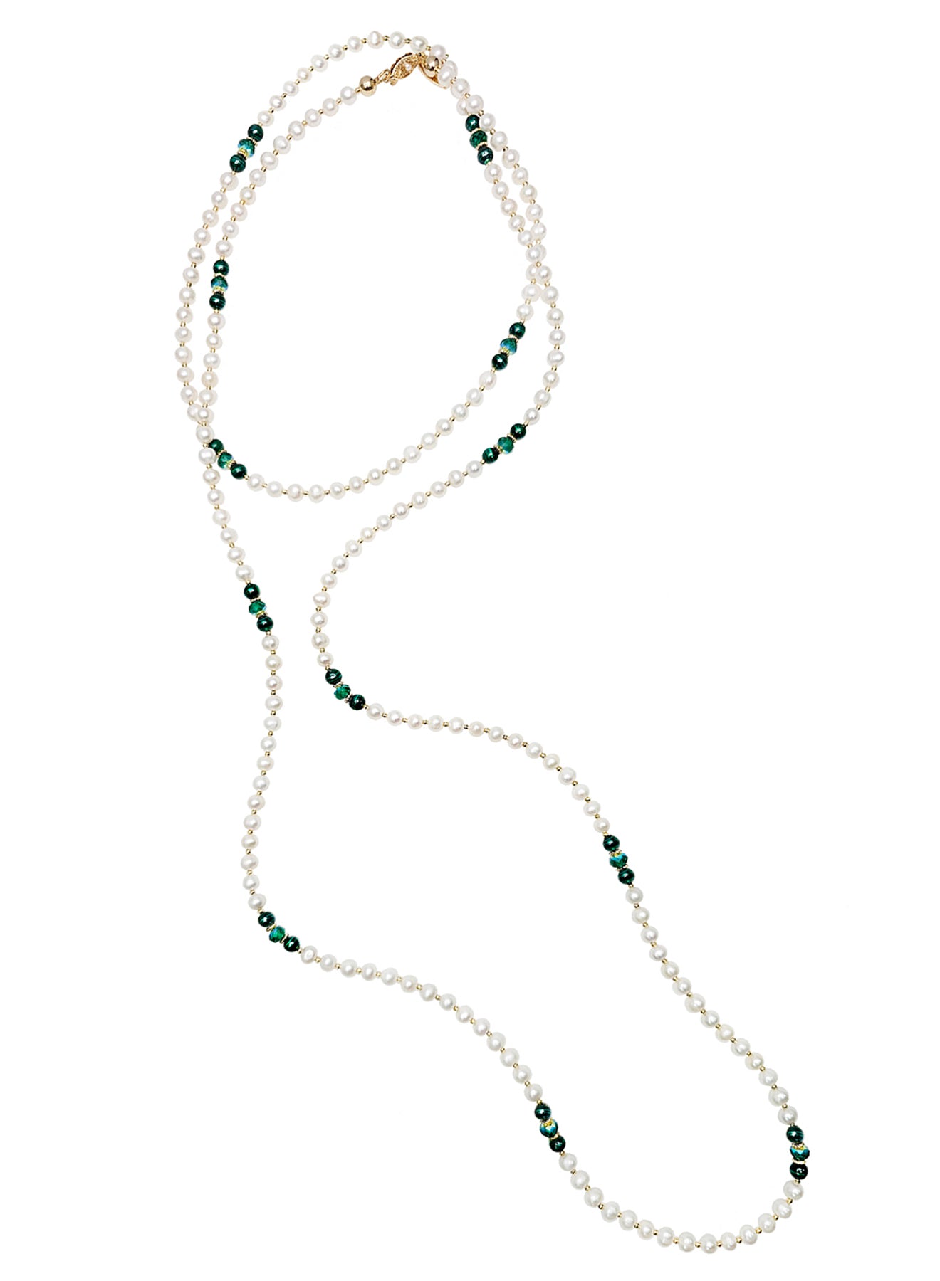 Malachite and Freshwater Pearls Long Necklace - Elegant Versatile Jewelry for Women, Perfect for Parties, Weddings & Everyday Wear NN035