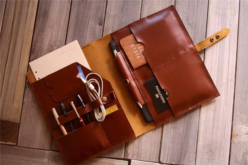 Premium Custom Leather Portfolio Briefcase for Business Professionals - Elegant Saddle Design for Office, Meetings & Corporate Gifting