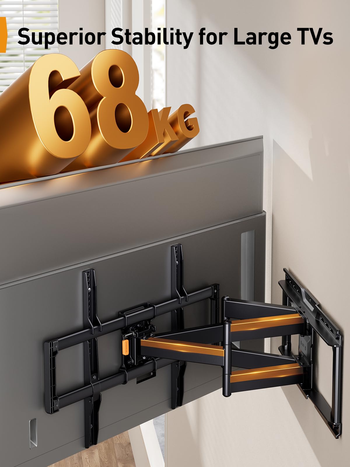 Perlegear TV Wall Mount for 42-90 Inch TVs Up to 68KG, Full Motion Articulating Arm with Tilt, Swivel, Extension, Max VESA 600x400mm - Perfect for Living Room, Bedroom, and Home Theater Setup