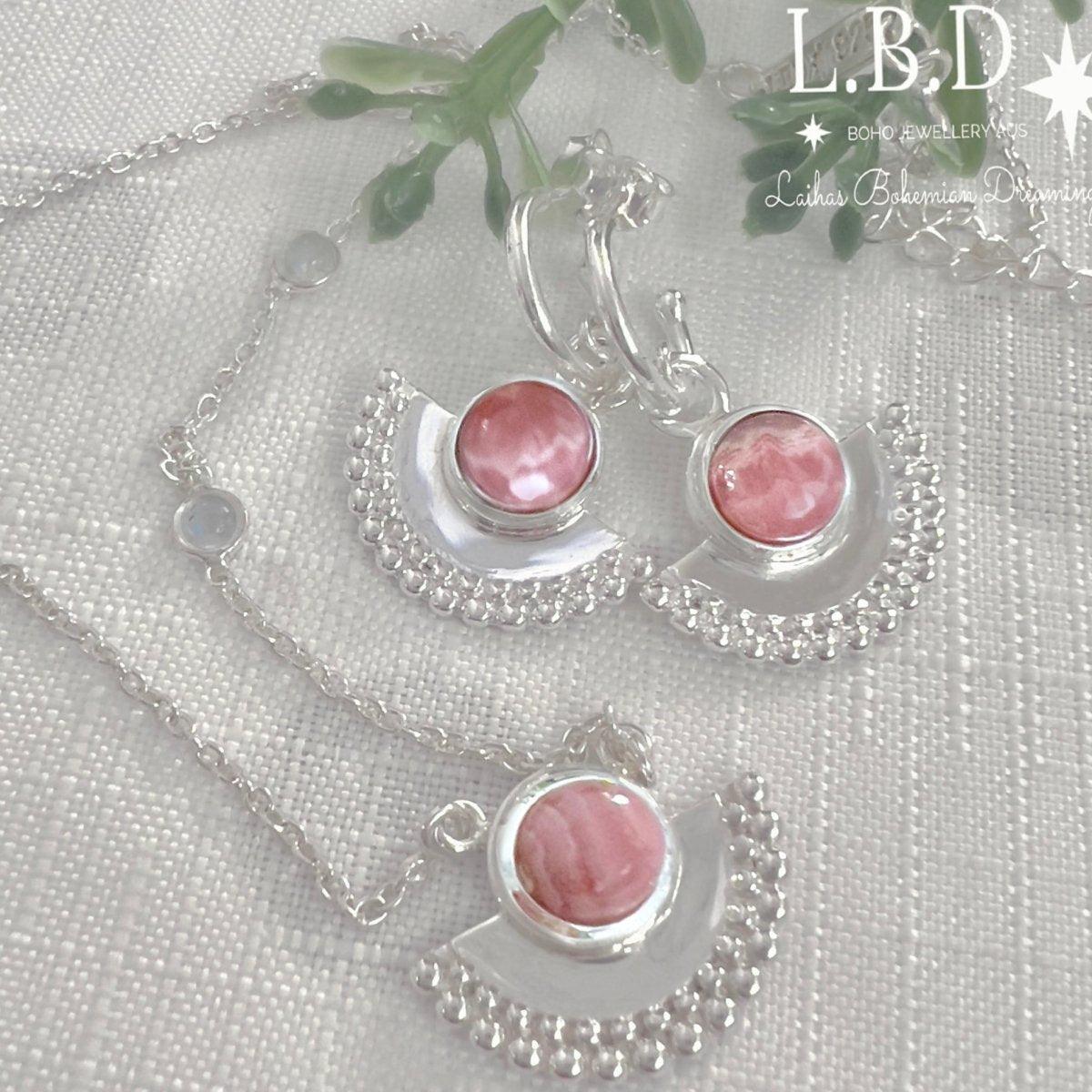 Dare To Dream Rhodochrosite Hoop Earrings for Women - Genuine Gemstone Dangle Earrings for Everyday Wear & Special Occasions