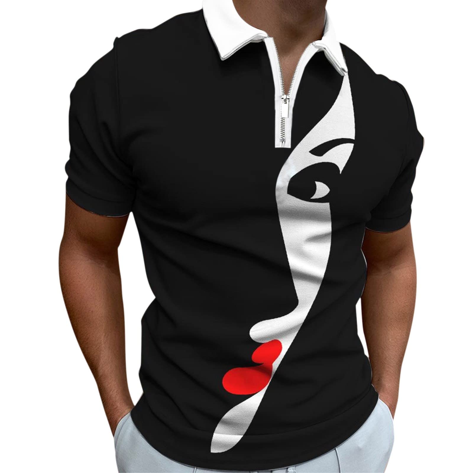 Xiloccer Men's Casual Zip-Up Henley Shirts - Short Sleeve Collar T-Shirts & Dress Tops for Everyday Wear | Perfect for Office, Dating, and Outdoor Activities