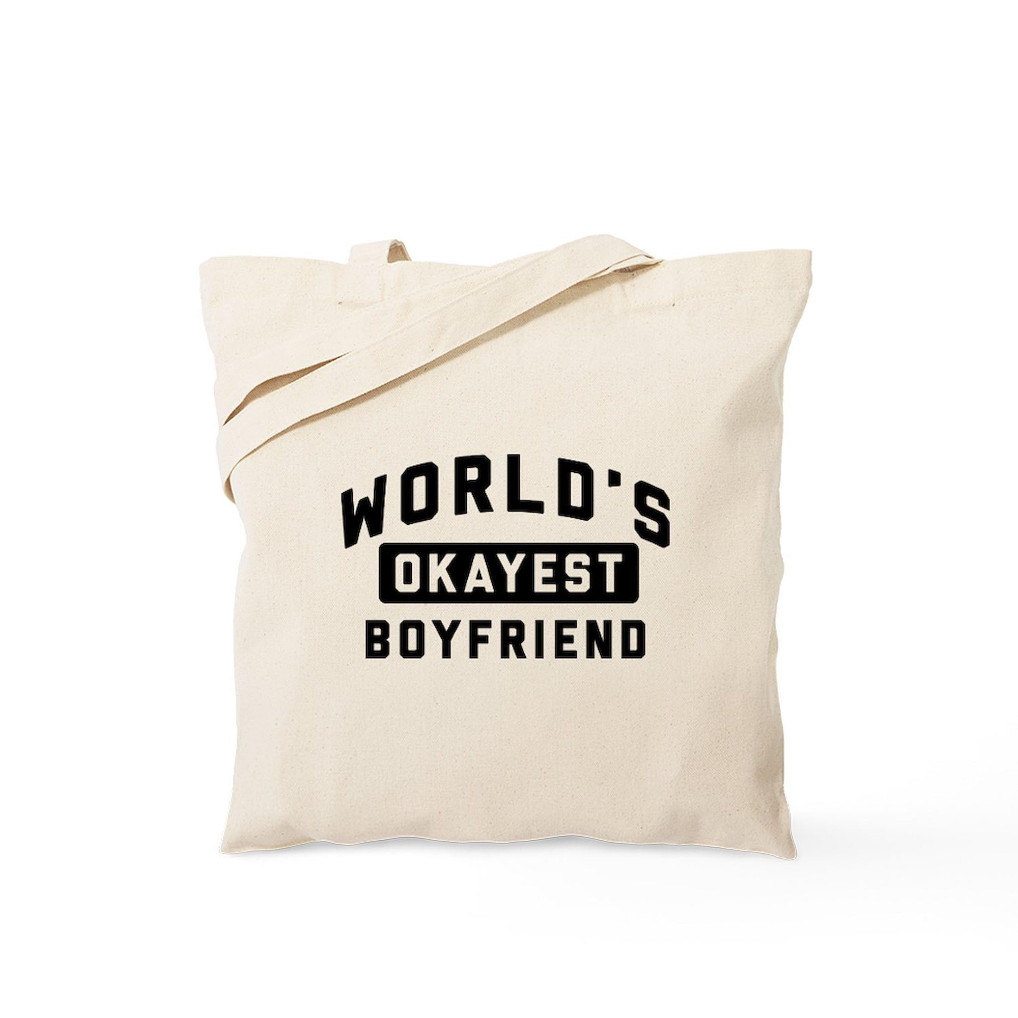 World's Okayest Boyfriend Tote Bag - Natural Canvas Reusable Shopping Bag for Groceries, Beach & Everyday Use