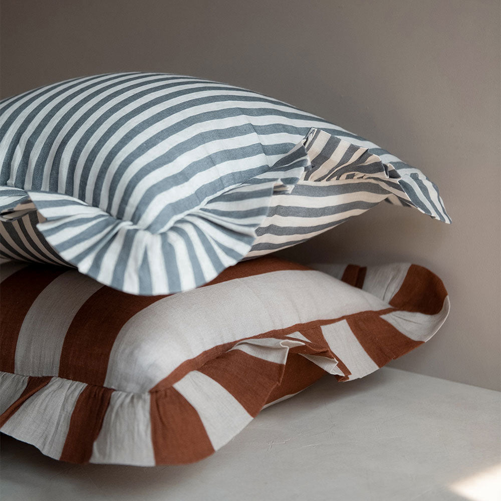 Premium Linen Pillow Cover - Cinnamon Stripe Design - Breathable & Soft for Bedroom, Living Room & Sofa Decor