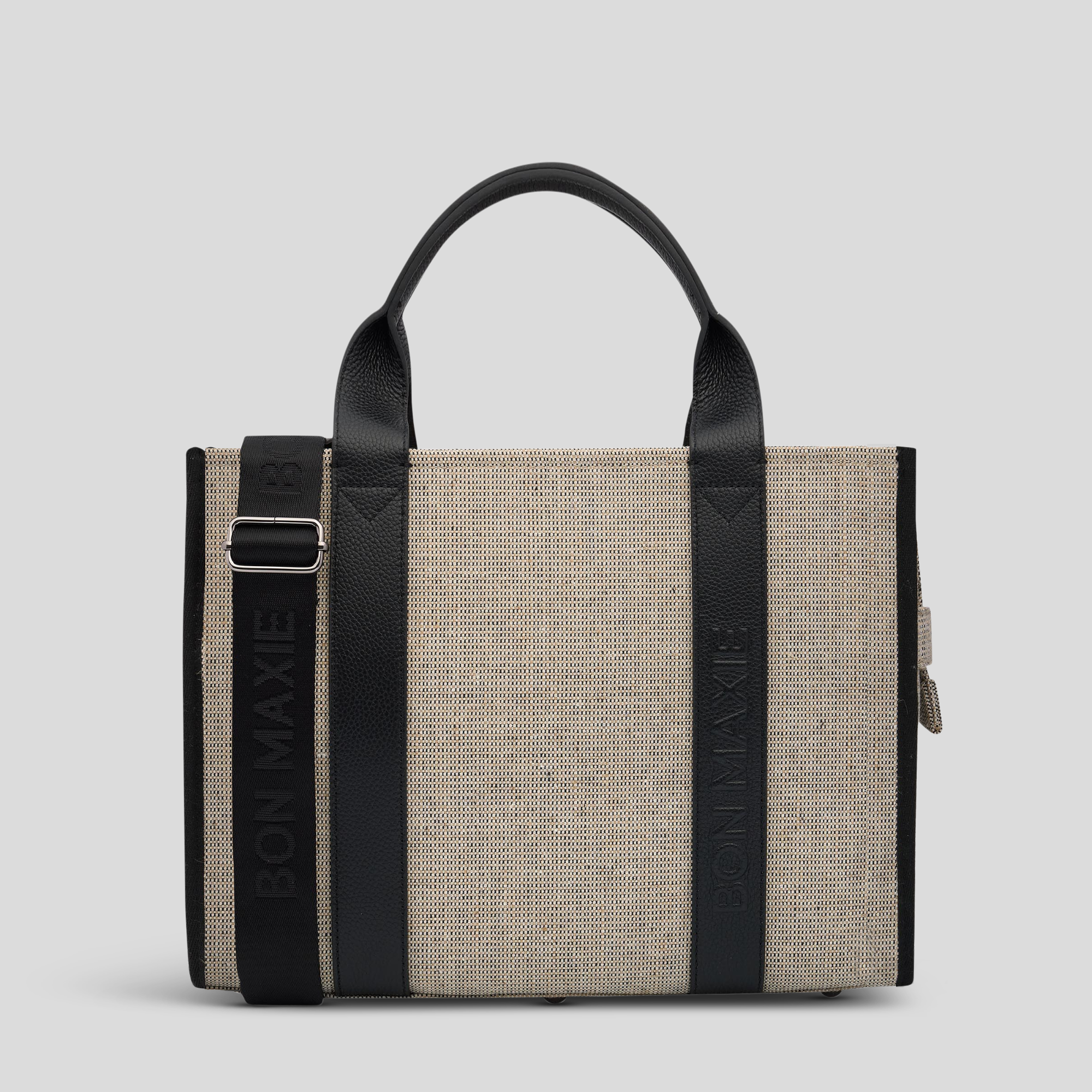 Stylish Small Bon Vivant Structured Tote Bag - Jute Canvas with Black Leather Trim - Perfect for Work, Travel & Everyday Use