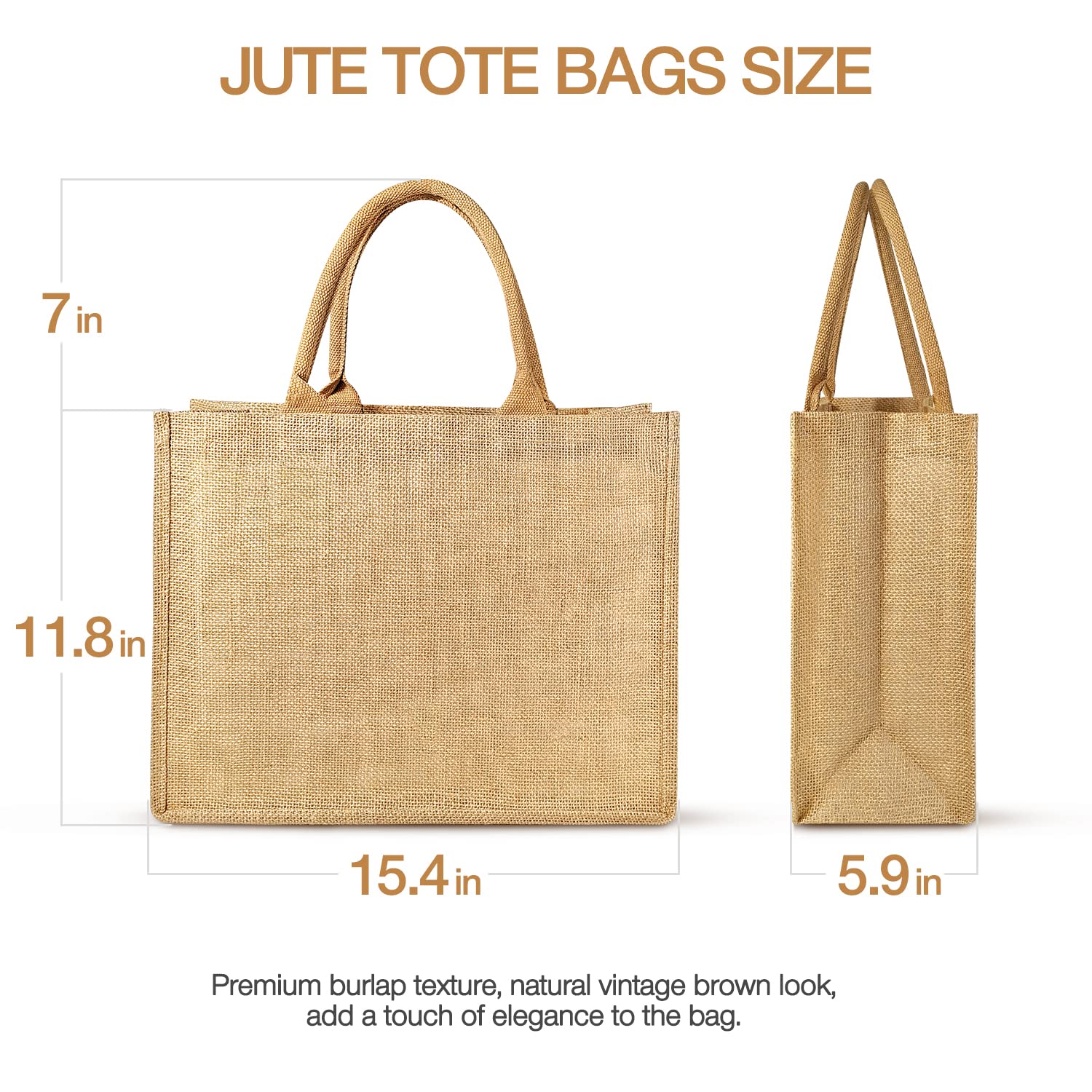 Eco-Friendly Jute Tote Bags with Laminated Interior & Soft Handles - Reusable Grocery Shopping Bags for Farmers Market, Beach & Daily Use