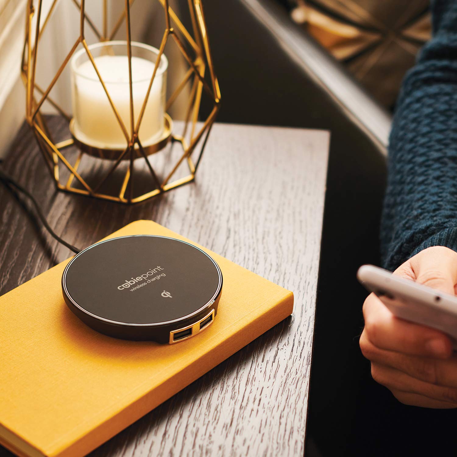 Brandstand CubiePoint 10W Fast Wireless Charger with Qi Certification & Dual USB Ports - Perfect for iPhone, Samsung, AirPods Charging at Home, Office or Car