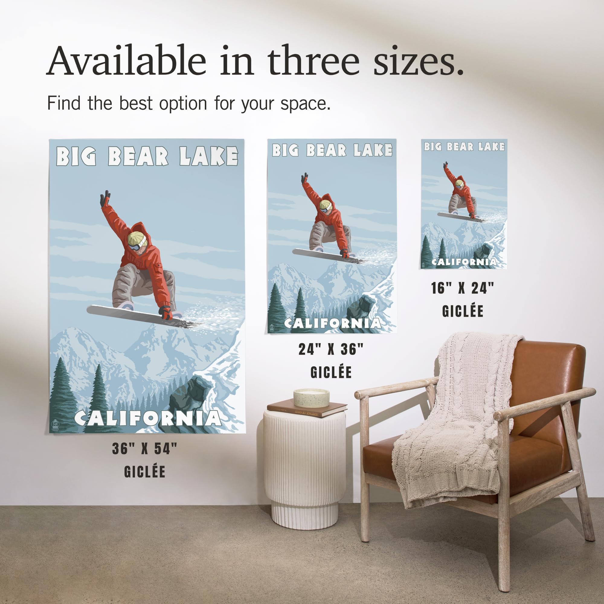Lantern Press 16x24 Inch Giclee Art Print - Big Bear Lake California Snowboarder Jumping Action - Wall Decor for Living Room, Bedroom & Office