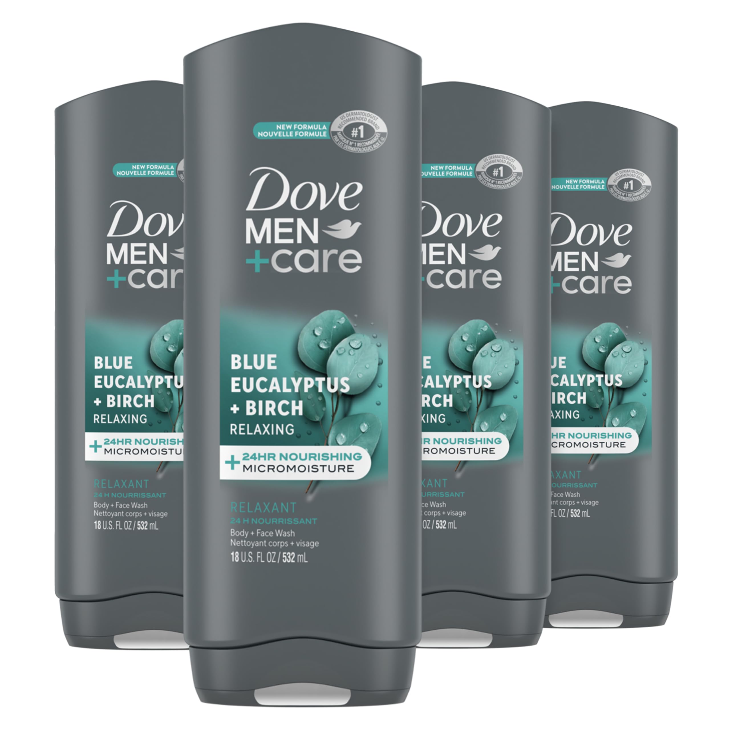 DOVE MEN + CARE Body Wash & Deodorant Stick Set - Blue Eucalyptus & Birch Scent (4 Count) - Hydrating Dry Skin Formula, Aluminum-Free Deodorant for Men - Refreshing Shower & Post-Workout Care
