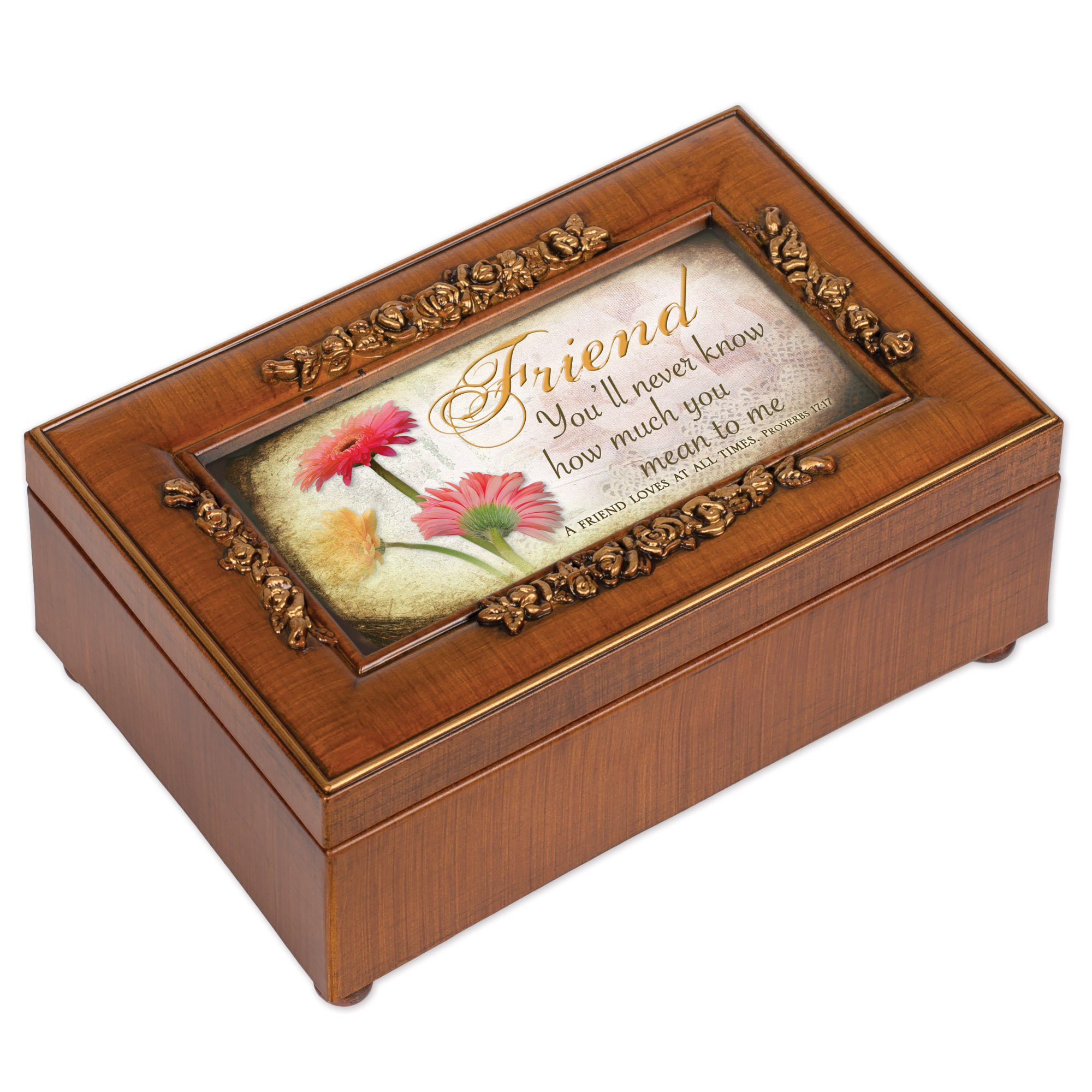 Wooden Rose Music Jewelry Box - Plays 'What A Friend We Have In Jesus' Hymn | Cottage Garden Decor, Gift for Women, Christian Home Décor | Perfect for Jewelry Storage, Wedding Favors & Sentimental Keepsakes