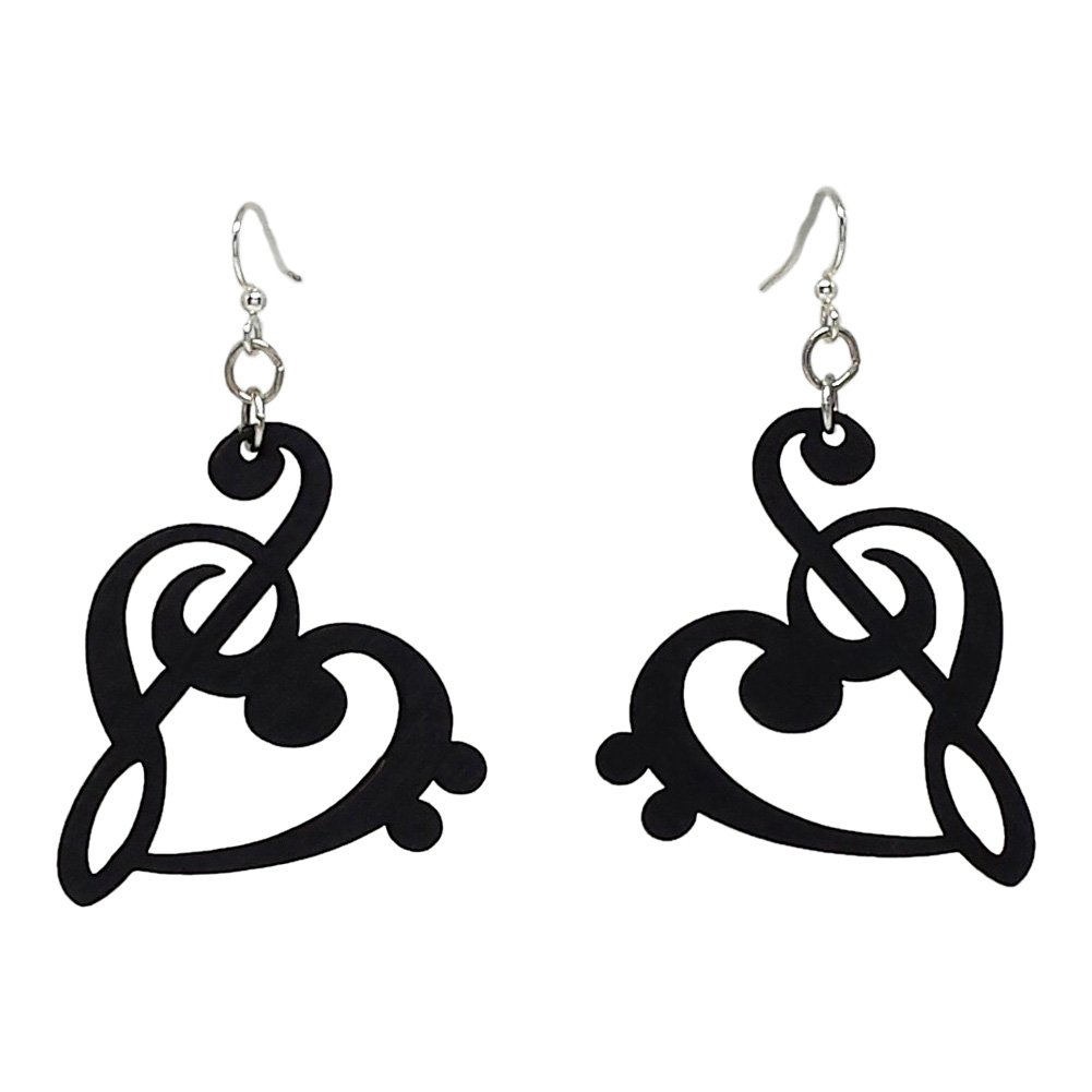 Black Wood Treble Clef Heart Dangle Earrings with Stainless Steel Hooks - Perfect for Music Lovers, Concerts & Romantic Gifts