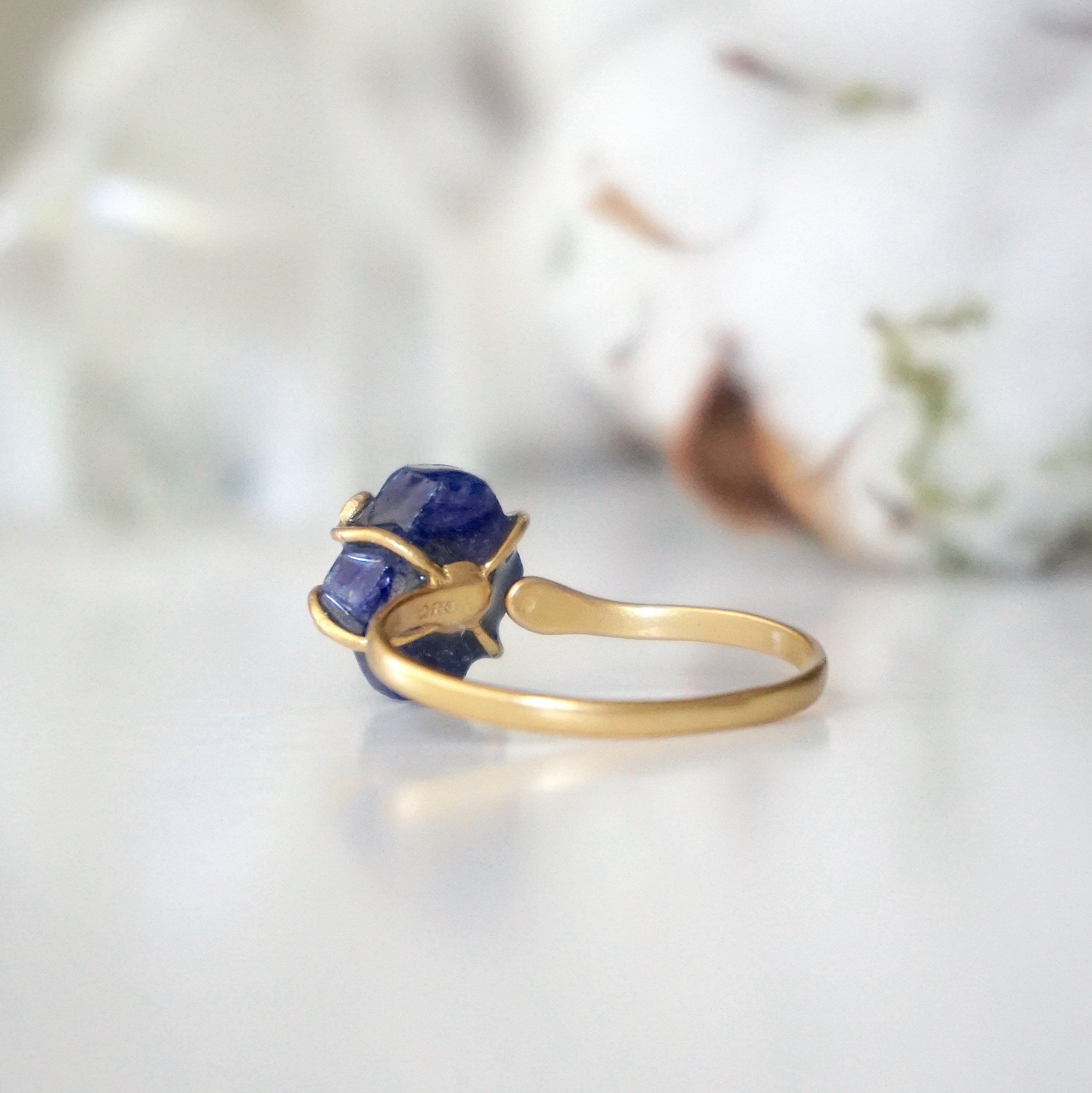 14K Gold Filled Raw Sapphire Adjustable Ring for Women | Natural Gemstone Jewelry | Perfect for Engagement, Wedding & Everyday Wear