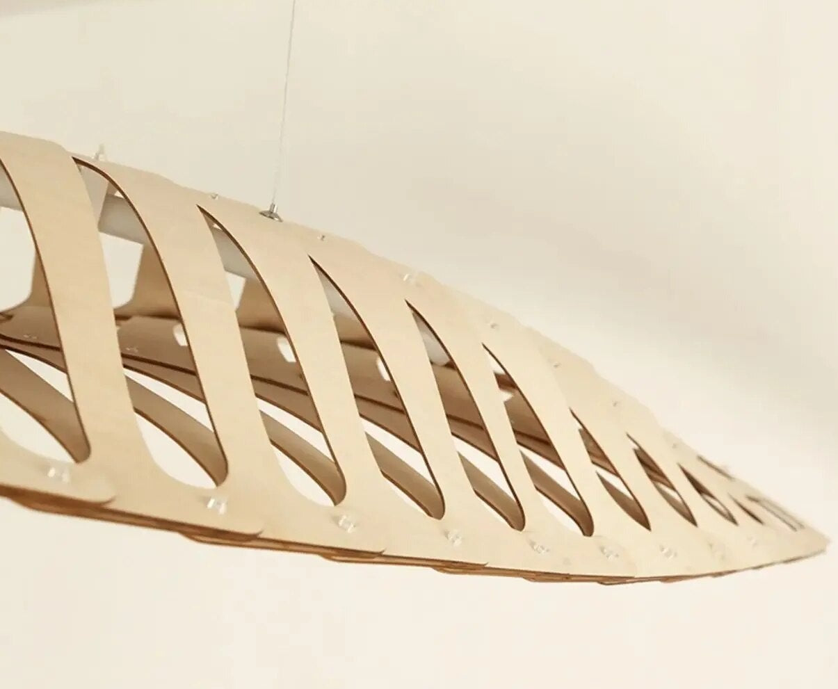 Handcrafted Wabi Sabi Wooden Fish Bone Pendant Chandelier - Rustic Boho Ceiling Light for Dining Room, Bedroom & Living Room Decor