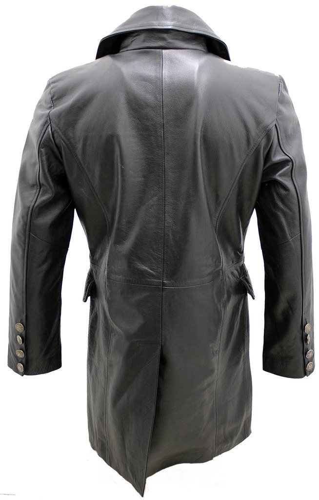 Premium German Naval Leather Coat for Men - Classic Long Black Military Style Jacket - Perfect for Outdoor Adventures, Motorcycle Riding & Winter Fashion