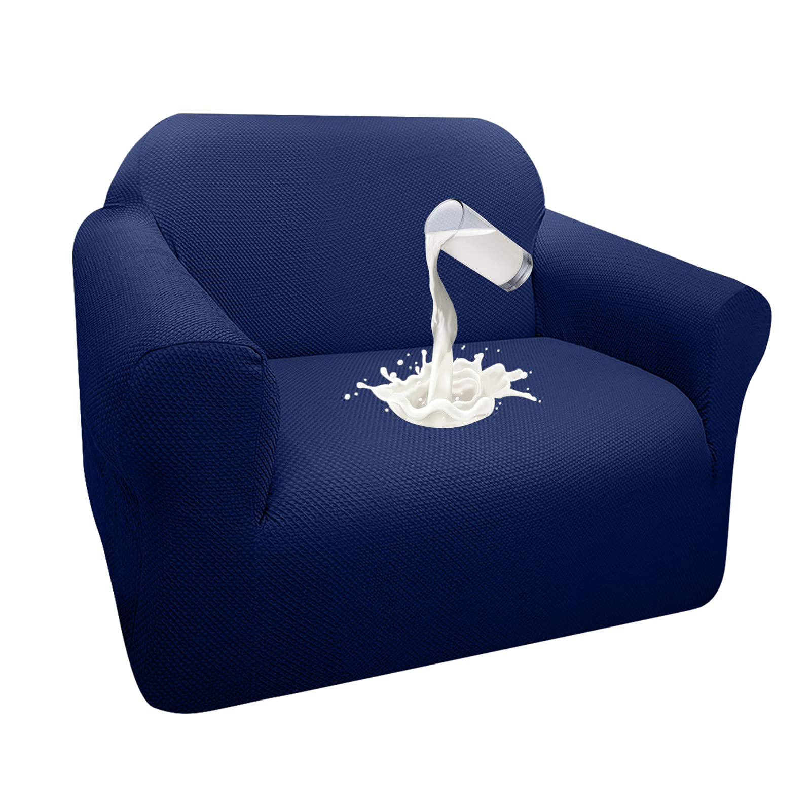 Granbest Waterproof Armchair Cover - Super Thick Stylish Pattern Sofa Slipcover, Non-Slip Stretch Fit Chair Cover for Living Room, Office, Dining Room - Furniture Protector (Small, Navy Blue)