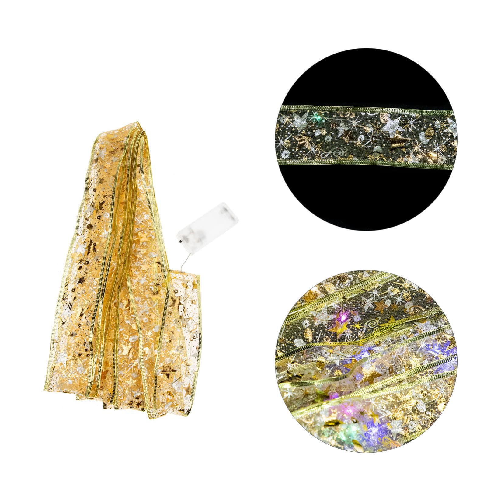 Amosfun Christmas Tree Ribbon Decorations - Double Layer Bronzing String Lights for Wall, Party, Wedding & Holiday Decor | Perfect for Christmas Tree, Home, and Festival Lighting