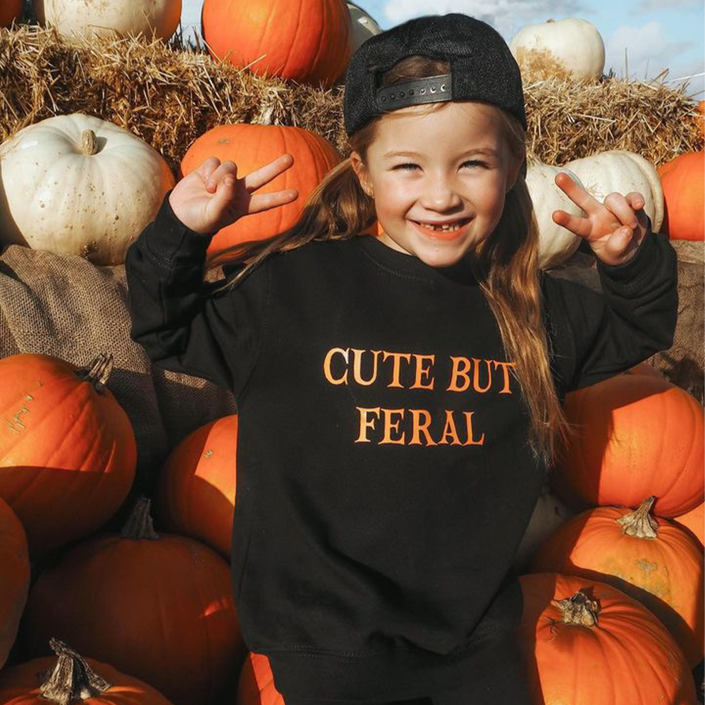 Adorable Yet Wild Halloween Kids Sweatshirt - Cute & Spooky Pullover for Boys & Girls - Perfect for Trick-or-Treating & Fall Festivals