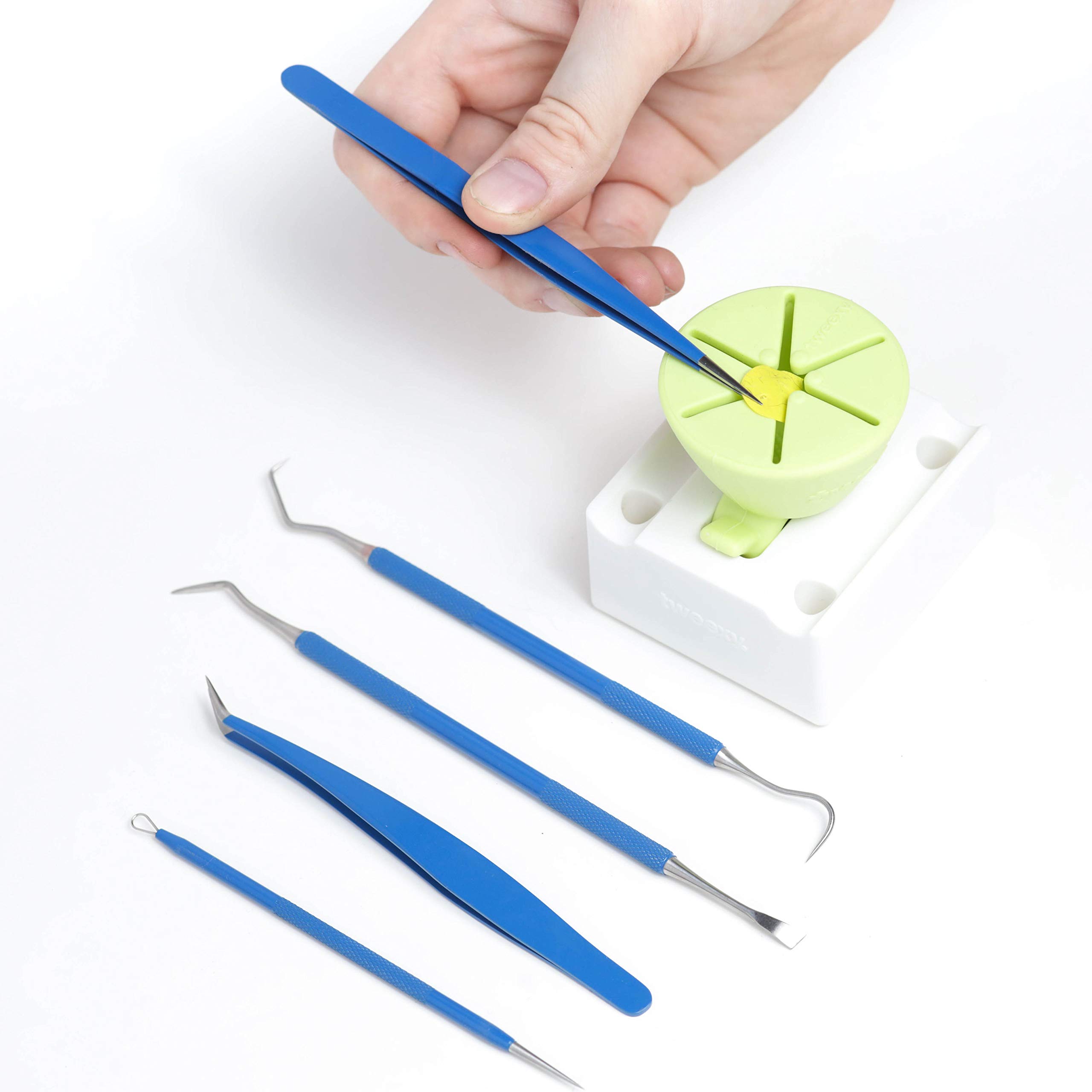 Tweexy Craft Vinyl Weeding Tool Kit with Scrap Collector Ring - Includes Case, Weeder Picks, Tweezers & Spatula for HTV Heat Transfer Vinyl & Adhesive Paper - Perfect for DIY Crafting, Scrapbooking & Vinyl Projects (Green Glow)