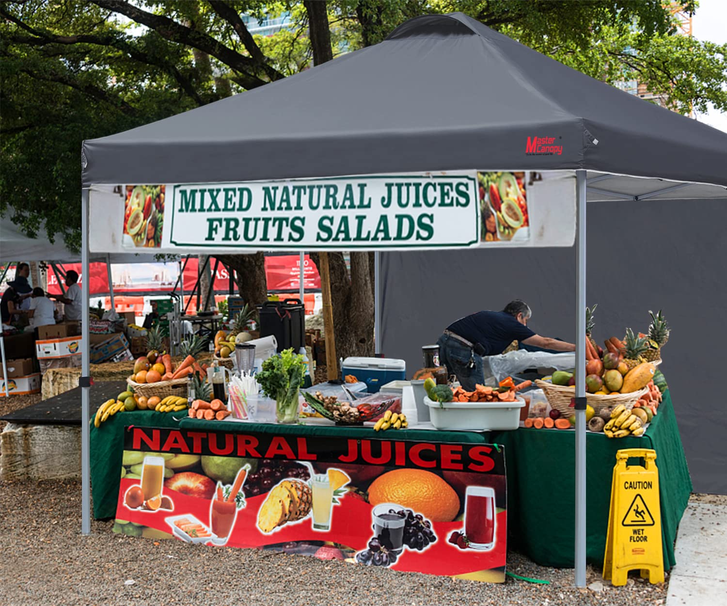Durable MASTERCANOPY 8'x8' Pop-Up Canopy Tent with 1 Sidewall - Dark Grey | Perfect for Outdoor Events, Camping, Backyard Parties & Beach Shade