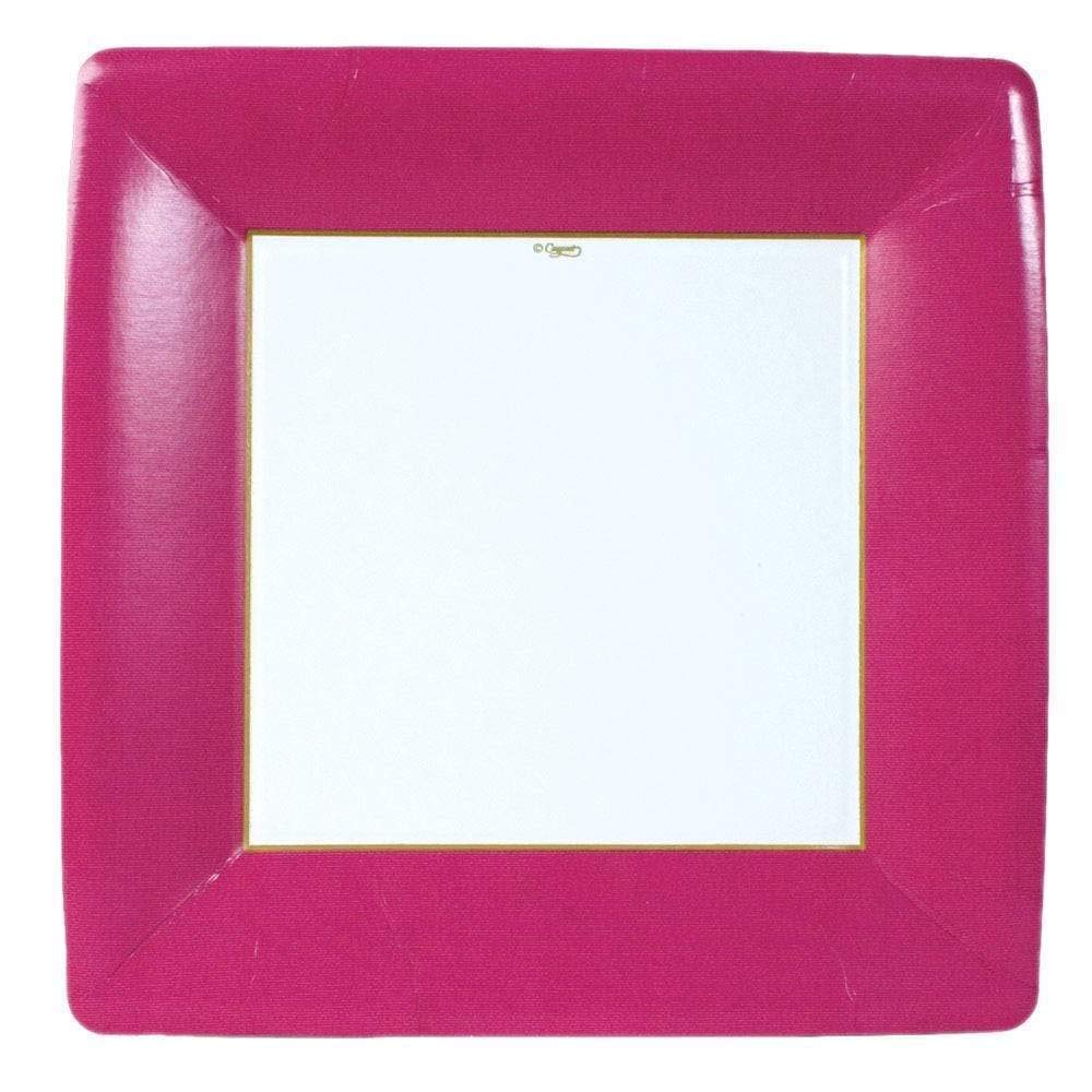 Caspari 8-Pack Grosgrain Square Paper Dinner Plates - Elegant Rose Color for Parties, Weddings & Special Events | Disposable Tableware for Easy Cleanup