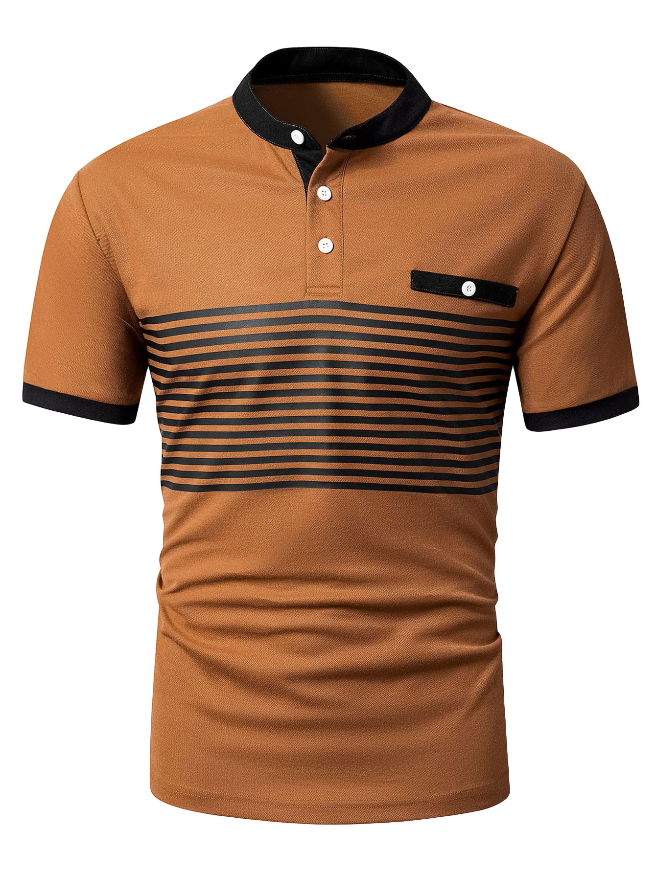 WDIRARA Men's Short Sleeve Polo Shirts - Color Block Design with Antler Embroidery, Breathable Work Shirts for Men in Blue, Red & White | Perfect for Office, Golf & Casual Wear