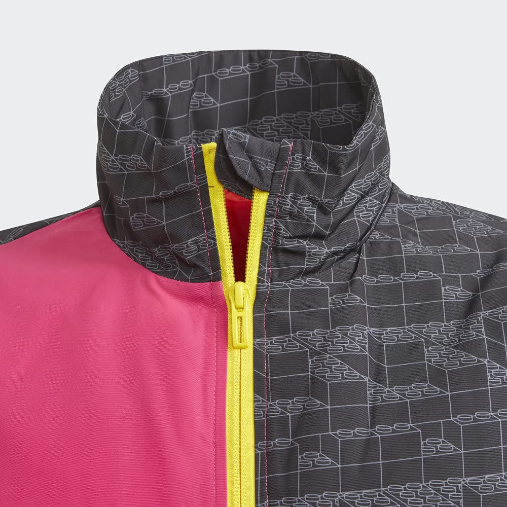 Adidas x Classic Lego® Bricks Half-Zip Fleece Jacket for Kids - Burgundy Red, Size Small | Warm Winter Outerwear for Boys & Girls | Perfect for School, Playdates & Outdoor Activities