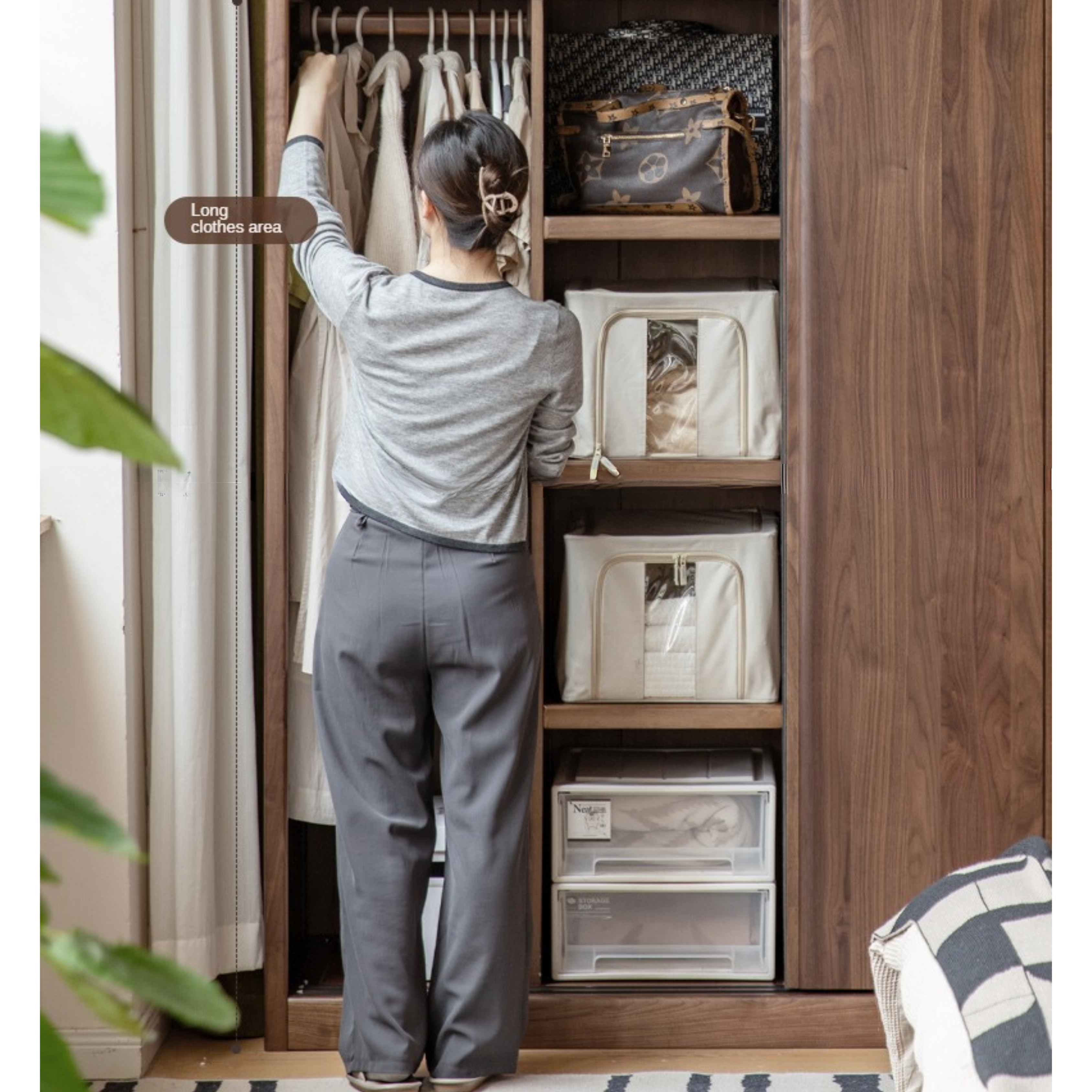 Premium Black Walnut Solid Wood Sliding Door Closet - Elegant & Durable Wardrobe Solution for Bedroom, Walk-in Closet, and Modern Home Decor