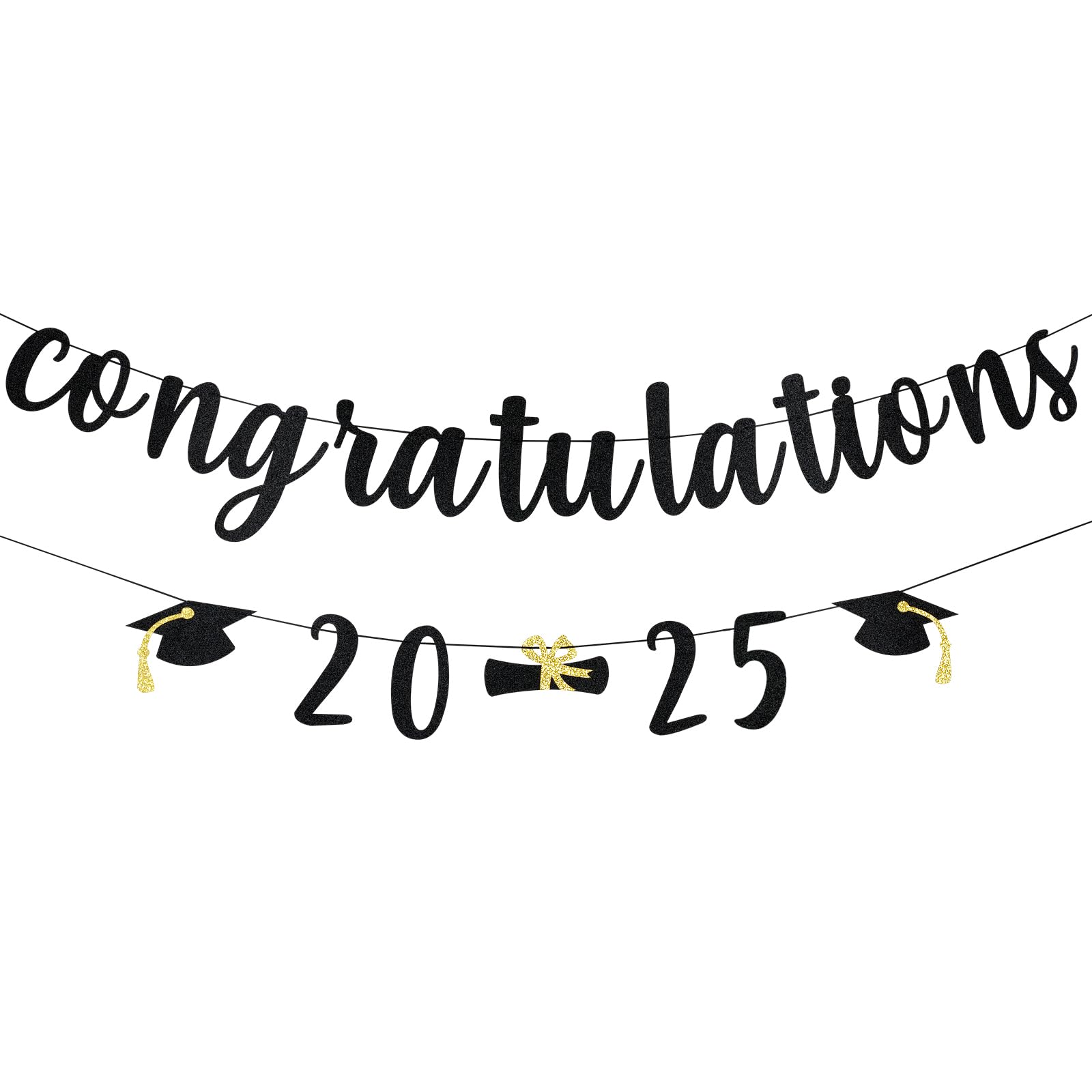 2025 Black Glitter Graduation Banner - Congratulations Graduation Party Decorations for College, High School & University - Perfect for Graduation Ceremony, Party Backdrop & Photo Booth Decor