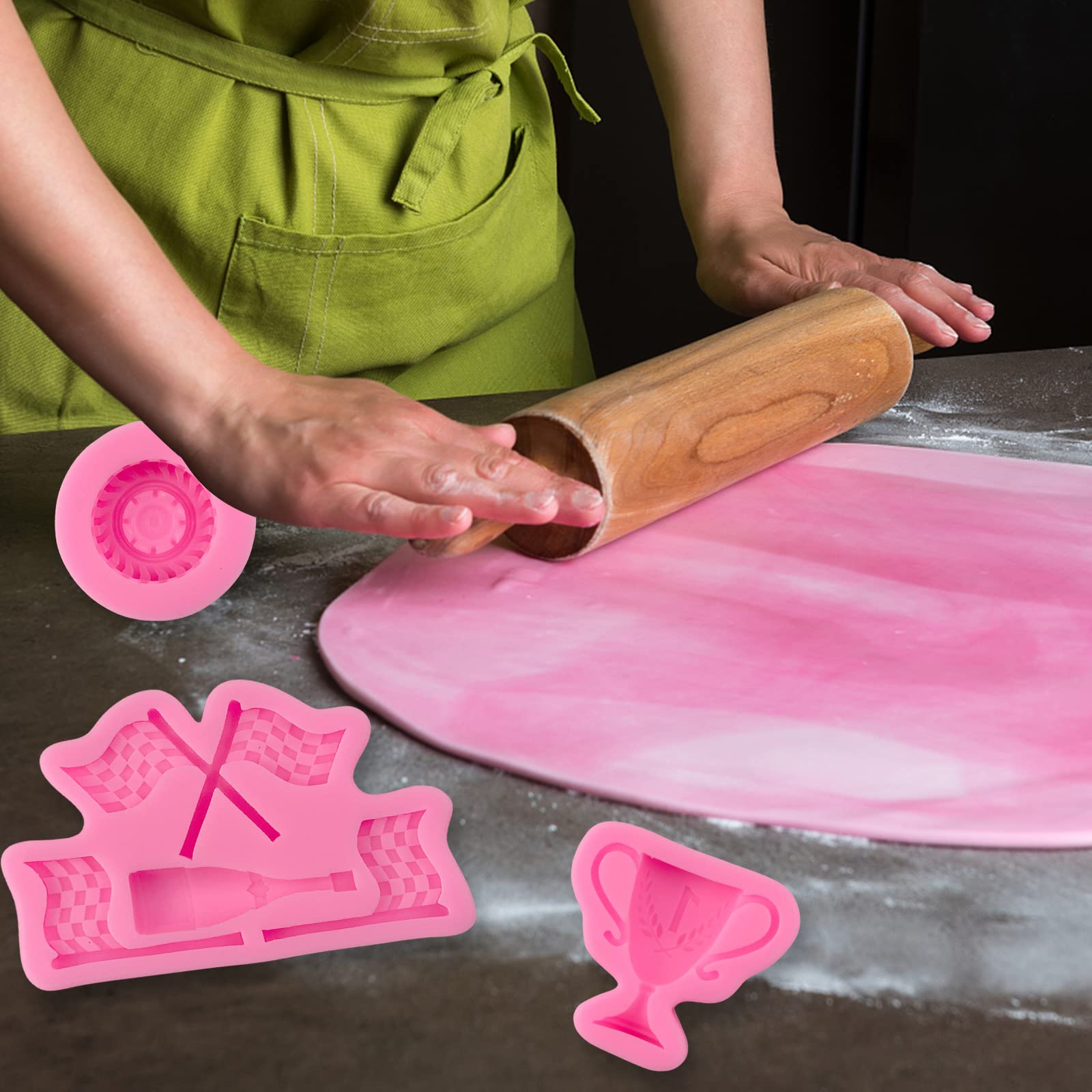 Race Car Silicone Molds - 3D Round Tire Fondant Mold for Cake Decorating, Chocolate, Candy & Polymer Clay - DIY Cupcake Topper, Gummy & Crafting Projects - Perfect for Birthday Parties, Baby Showers & Automotive Themed Events