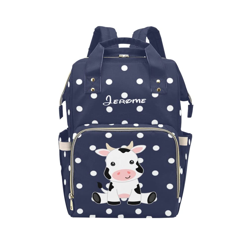 Personalized Name Diaper Backpack - Cute Cow Print Multifunctional Baby Travel Backpack for Moms & Dads - Waterproof Nappy Bag with Insulated Pockets - Perfect for Daycare, Family Outings & Travel