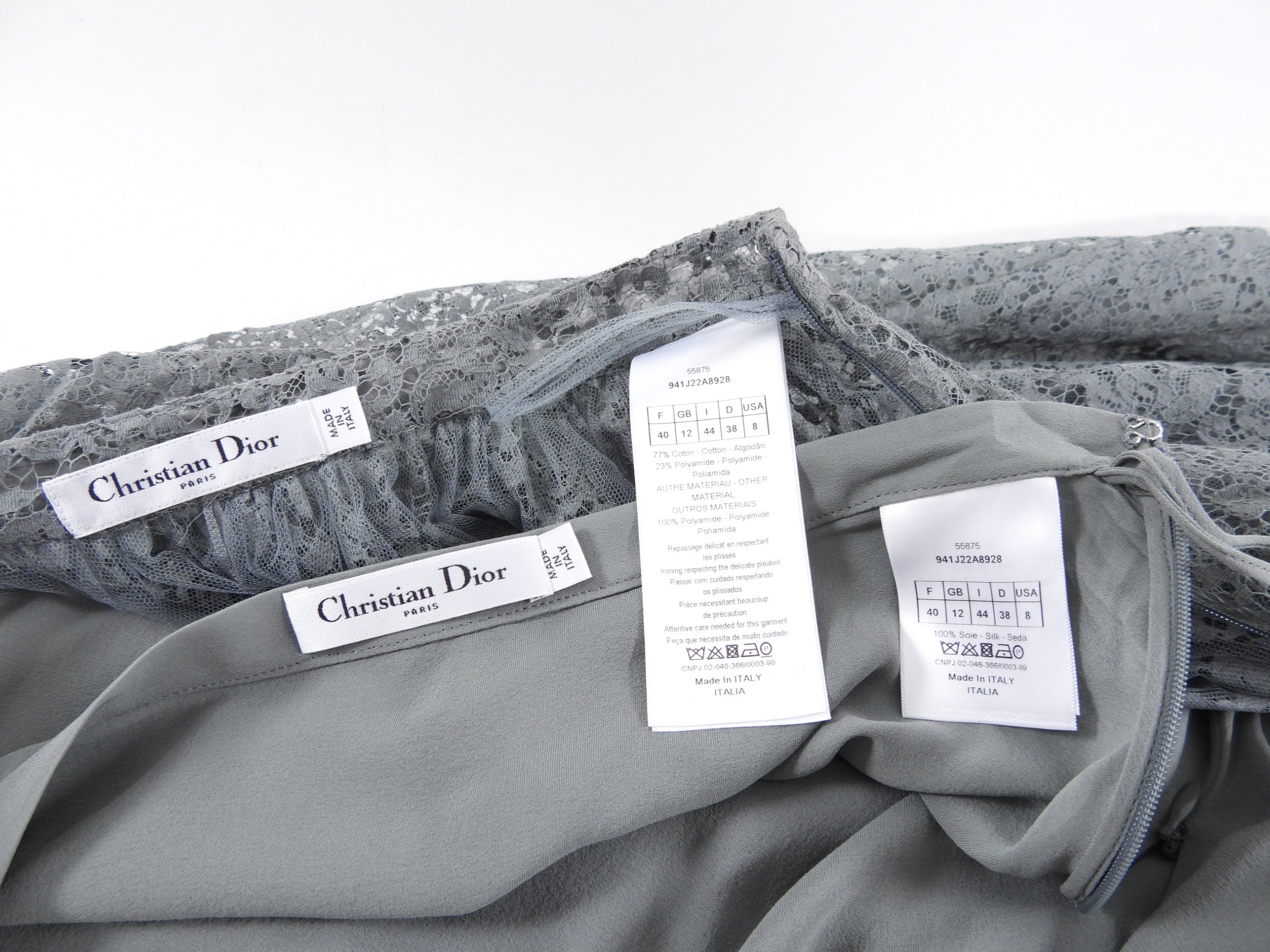 Christian Dior Grey Lace Long Full Skirt Size 28 Waist - Elegant Formal Dress for Weddings, Parties & Special Occasions