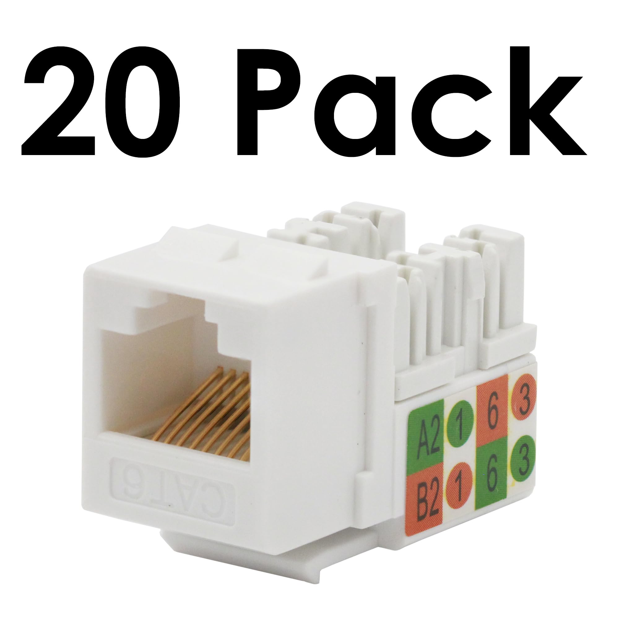ChaosssCo Cat6 Cat5 Cat5e Keystone Jack RJ45 Network Coupler - 90 Degree Ethernet Punch Down Keystone Jack Adapter (20 Pack, White) - Ideal for Home & Office Network Installations, Server Rooms & Data Centers