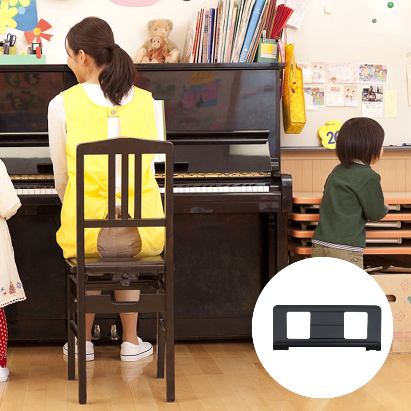 Black Adjustable Desktop Bookshelf Piano Keyboard Stand with Sheet Music Holder - Durable Plastic Book Page Clips for Digital Piano, Saxophone & Beat Maker Accessories - Perfect for Home Studios, Music Practice & Live Performances