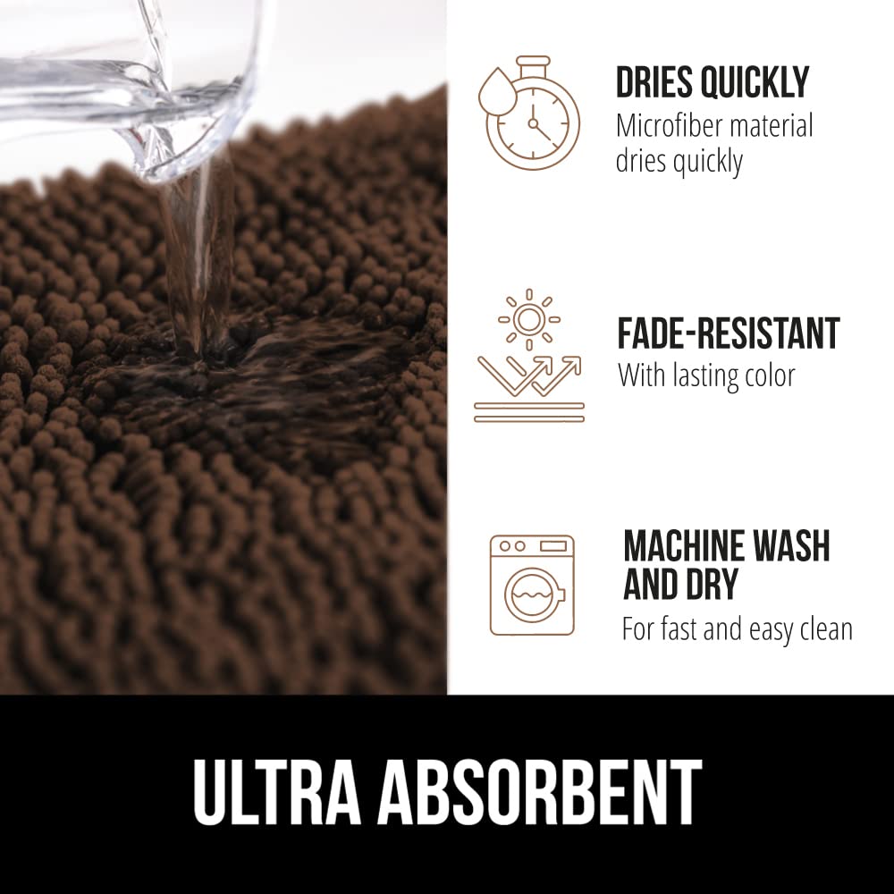 Gorilla Grip Soft Chenille Bathroom Rug Set - 2 Piece Absorbent Microfiber Toilet Mat & 30x20 Carpet, Quick-Dry Washable Bath Mats for Home Decor, Brown | Perfect for Bathroom Floor, Shower Area & Vanity Space