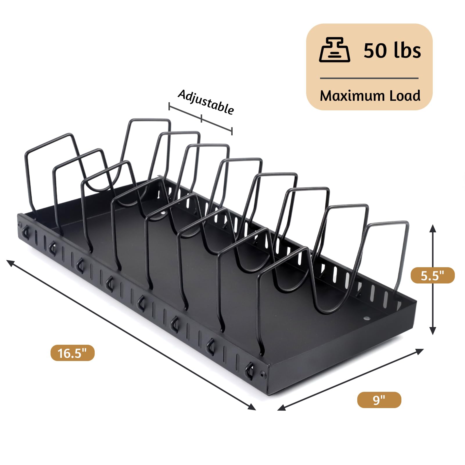 XIAPIA Pull Out Cabinet Organizer - 2 Pack Black Adjustable Kitchen Storage with 8 Dividers for Pots, Pans & Lids - Space Saving Under Cabinet Shelf Organizer for Easy Access & Clutter-Free Kitchen